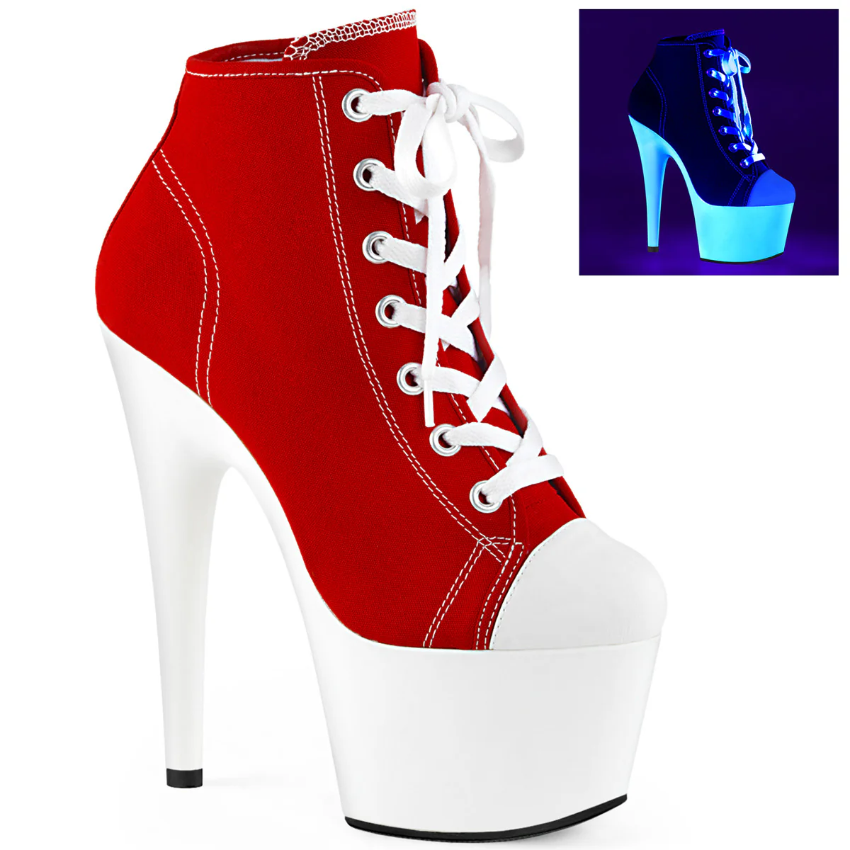 Red 7 Inch Pole Dance Platform Shoes - Pleaser ADORE-700SK-02