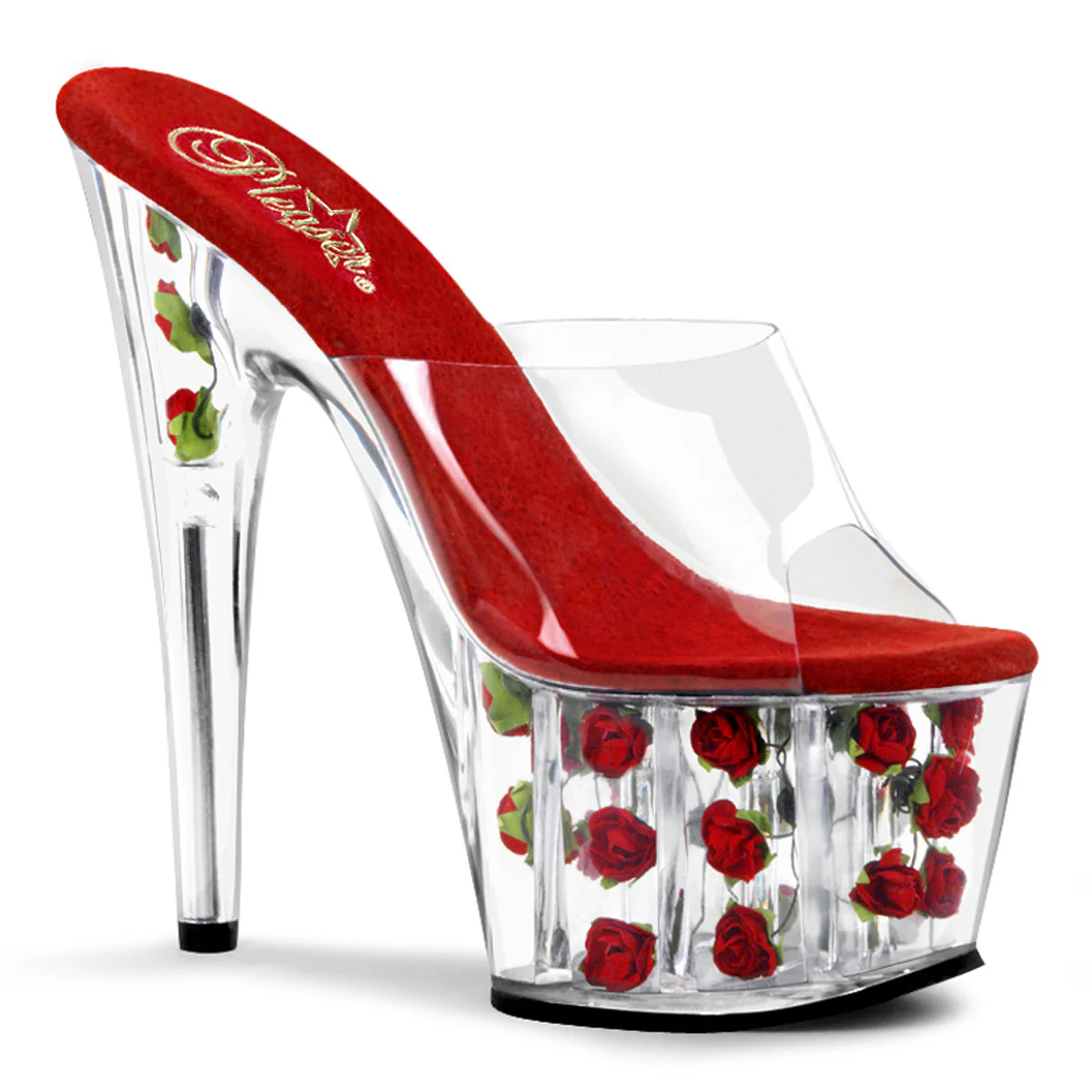 Red Flowers 7 Inch Dancing Exotic Heels -  Pleaser ADORE-701FL