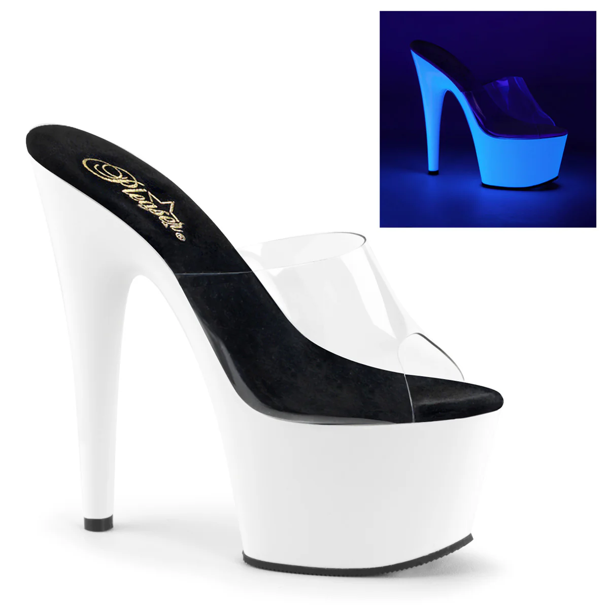 Neon White 7 Inch Stripper Platform Shoes - Pleaser ADORE-701UV - Image 6