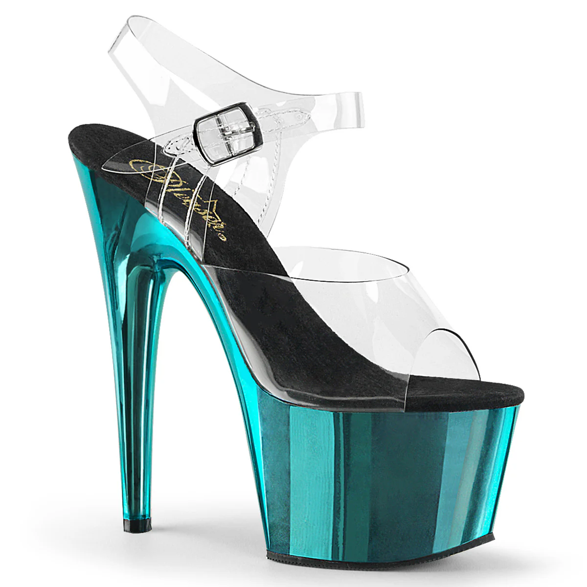 Turquoise  Chrome 7 Inch Pole Dancer Platform Shoes -  Pleaser ADORE-708