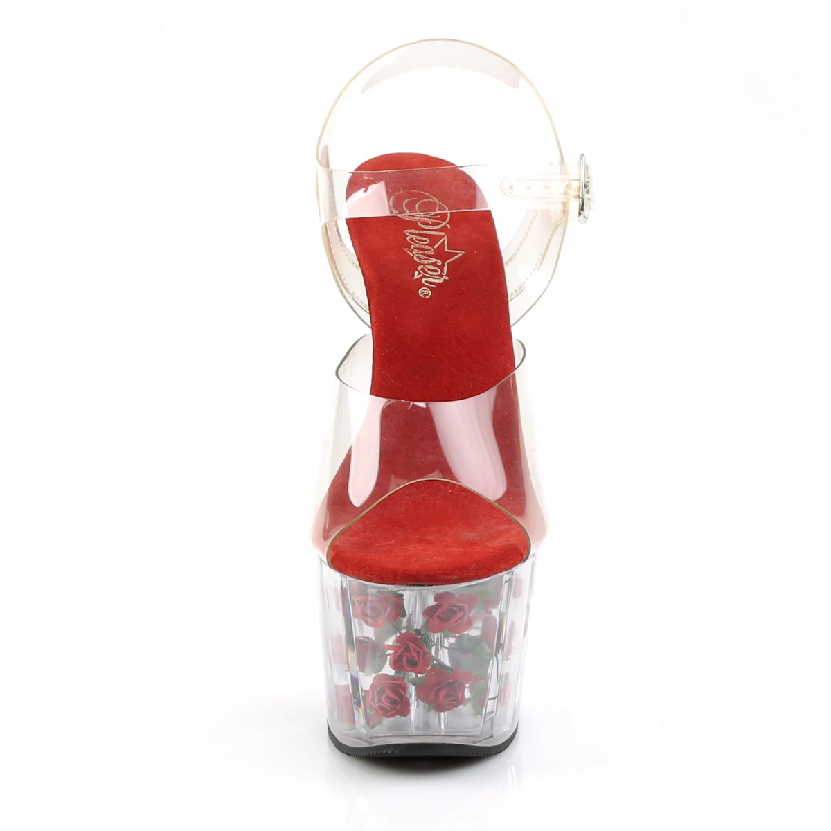 Red Flowers 7 Inch Strippers Platform Shoes -  Pleaser ADORE-708FL - Image 2