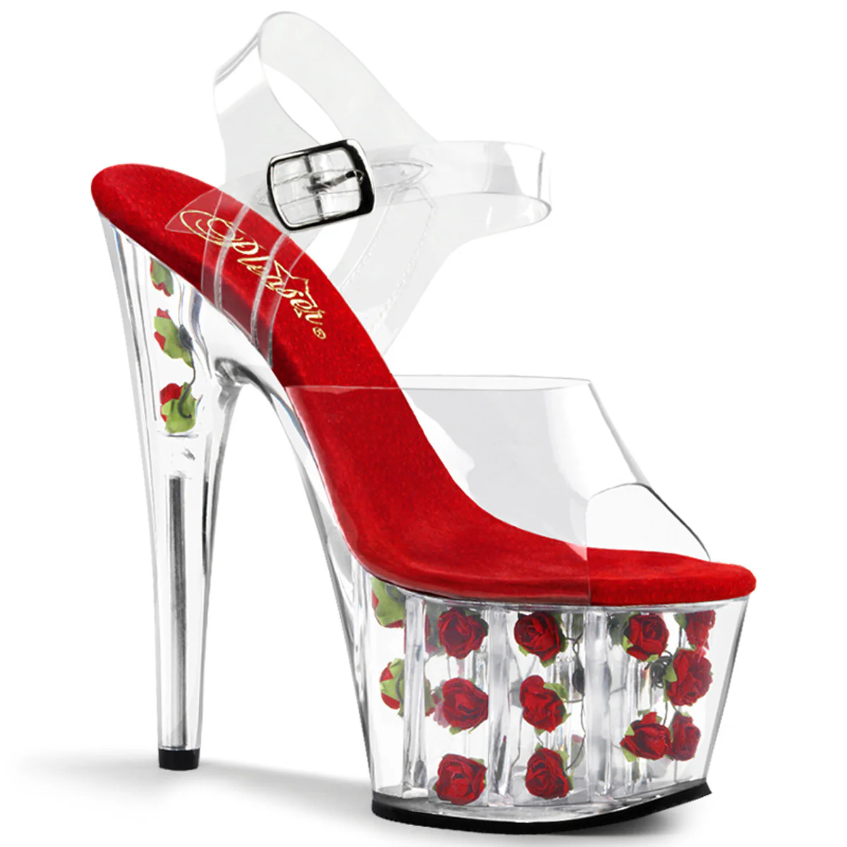 Red Flowers 7 Inch Strippers Platform Shoes -  Pleaser ADORE-708FL - Image 6