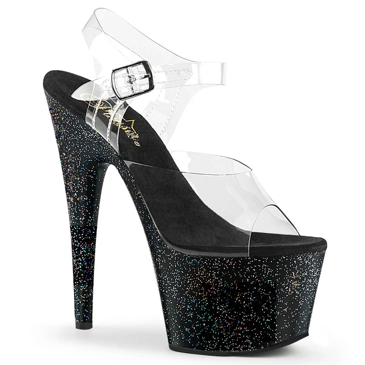 Clear Black 7 Inch Pole Dancer Platform Shoes -  Pleaser ADORE-708MG