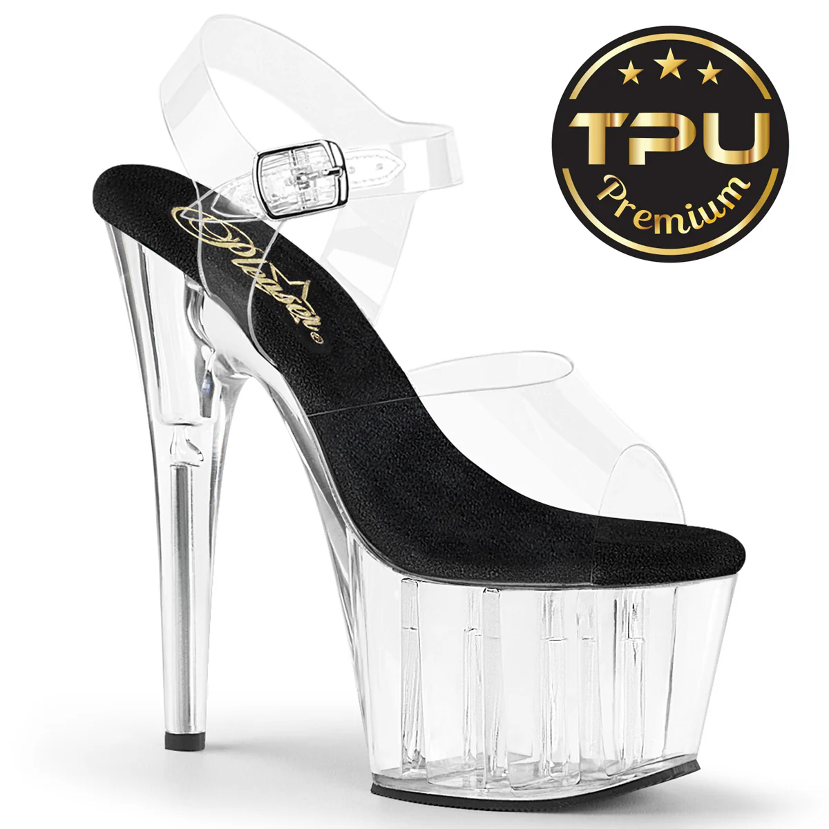 Clear Black 7 Inch Pole Dancer Platform Shoes - Pleaser ADORE-708PREM