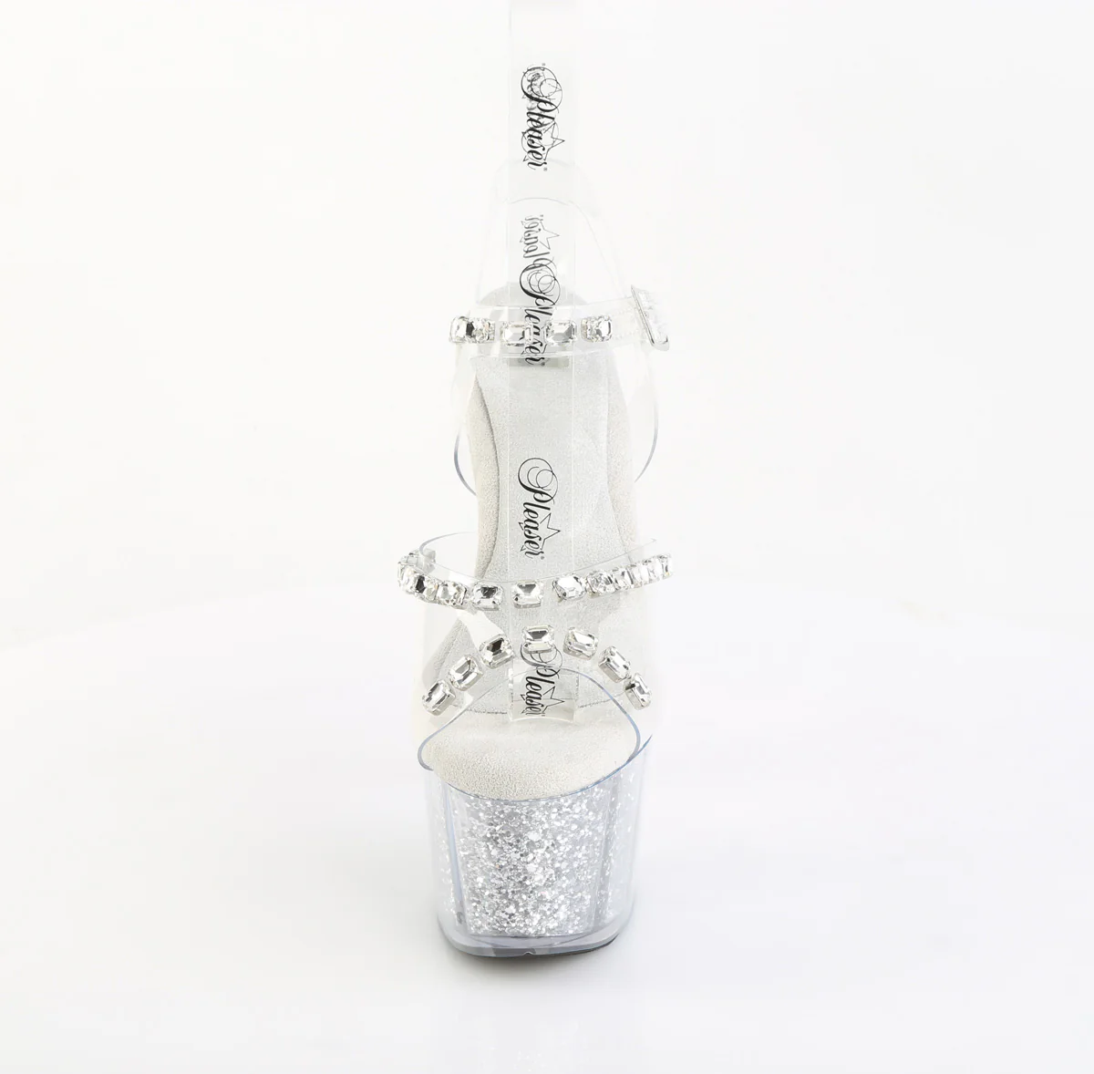 Clear Silver 7 Inch Pole Heels Platform Shoes -  Pleaser ADORE-708PREM-STNG - Image 2