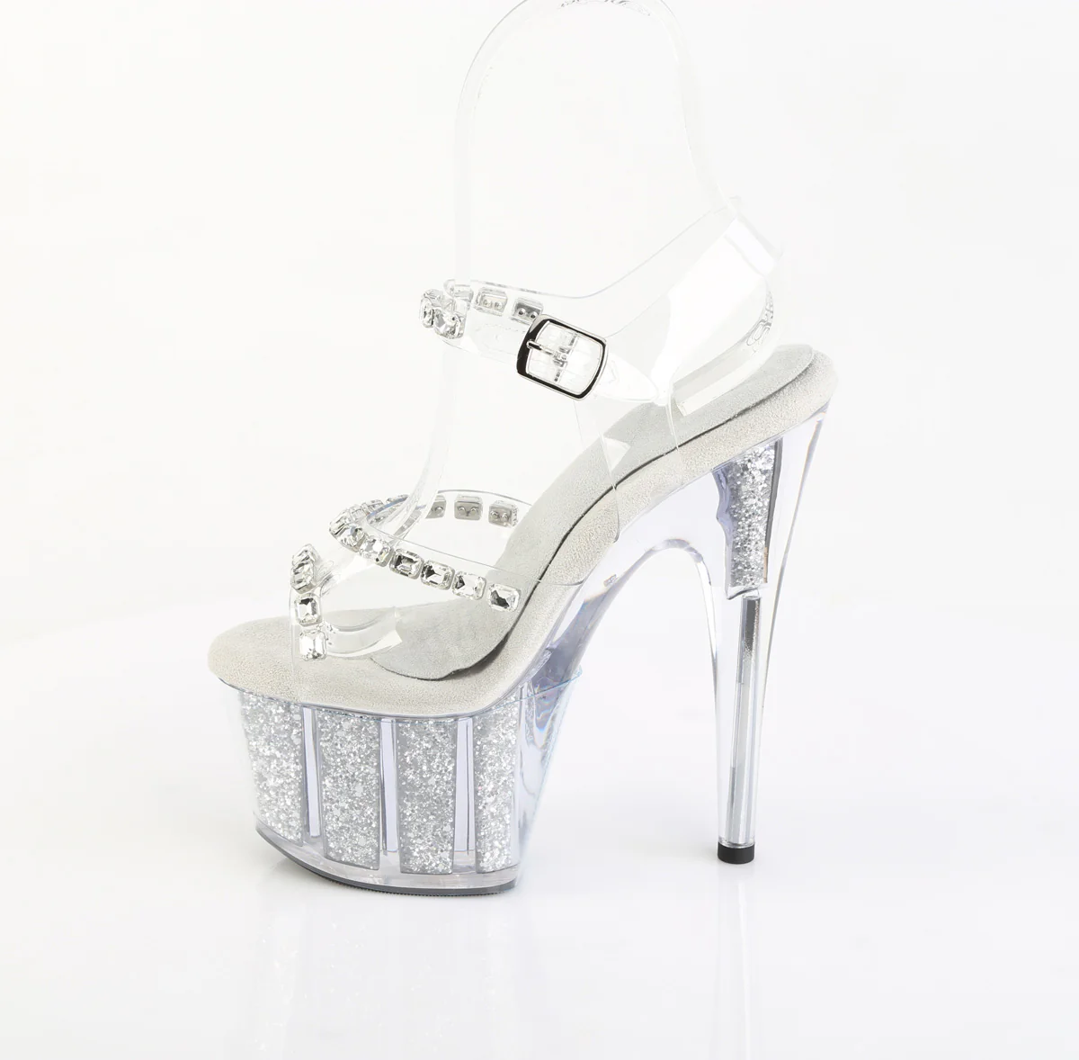 Clear Silver 7 Inch Pole Heels Platform Shoes -  Pleaser ADORE-708PREM-STNG - Image 3