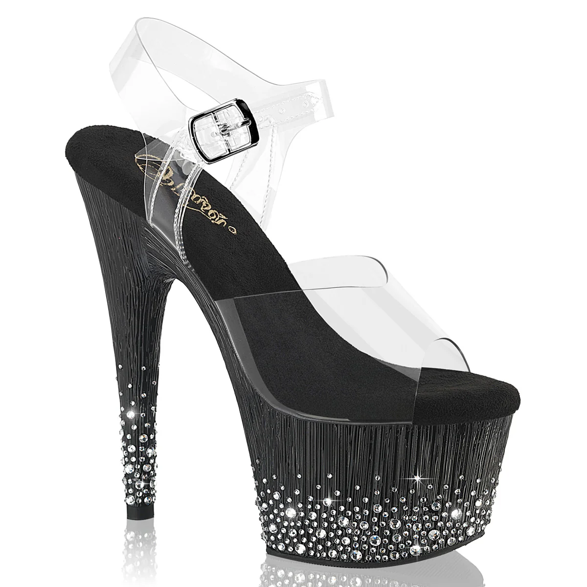 Clear Black 7 Inch Pole Dancing Platform Shoes - Pleaser ADORE-708SPKL-01