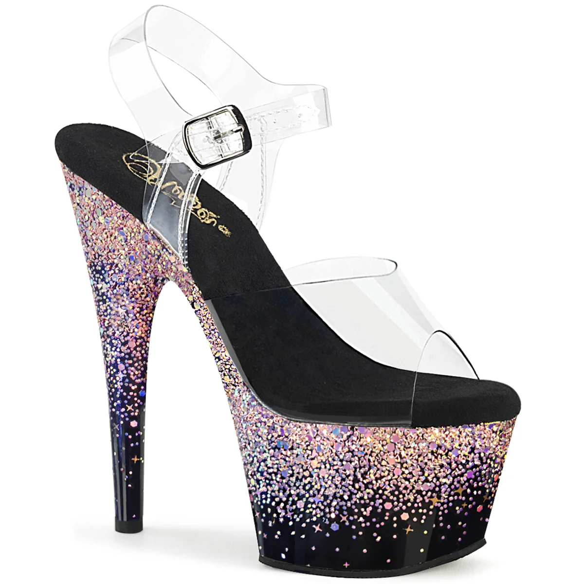 Clear Black 7 Inch Pole Dancer Platform Shoes - Pleaser ADORE-708SS
