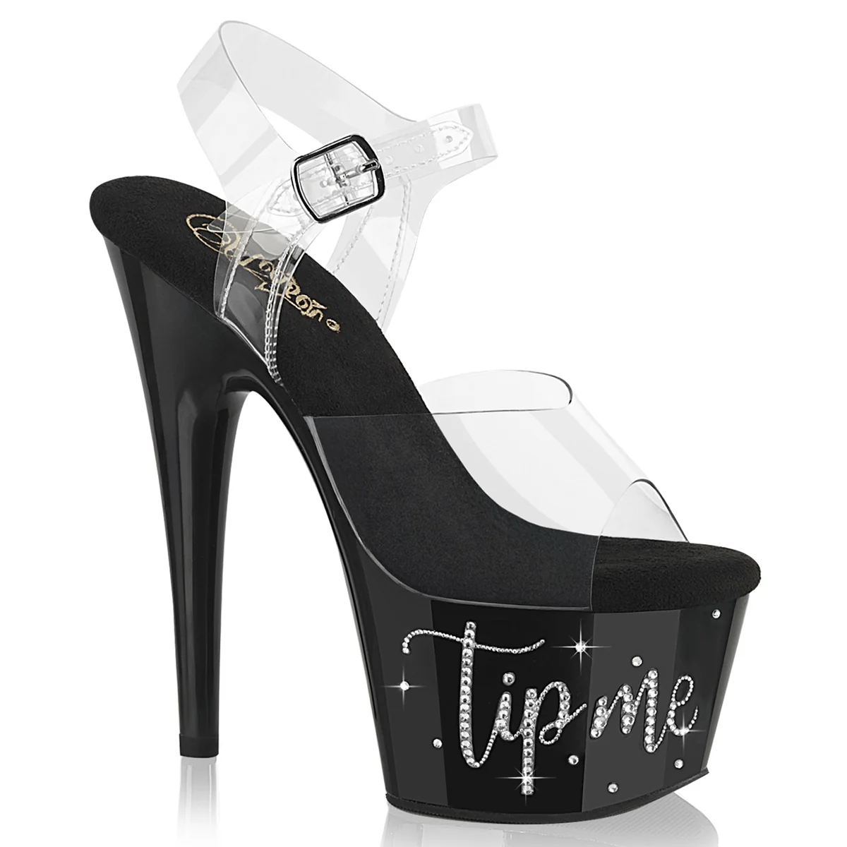 Clear Black 7 Inch Pole Dancer Platform Shoes - Pleaser ADORE-708TIP-02