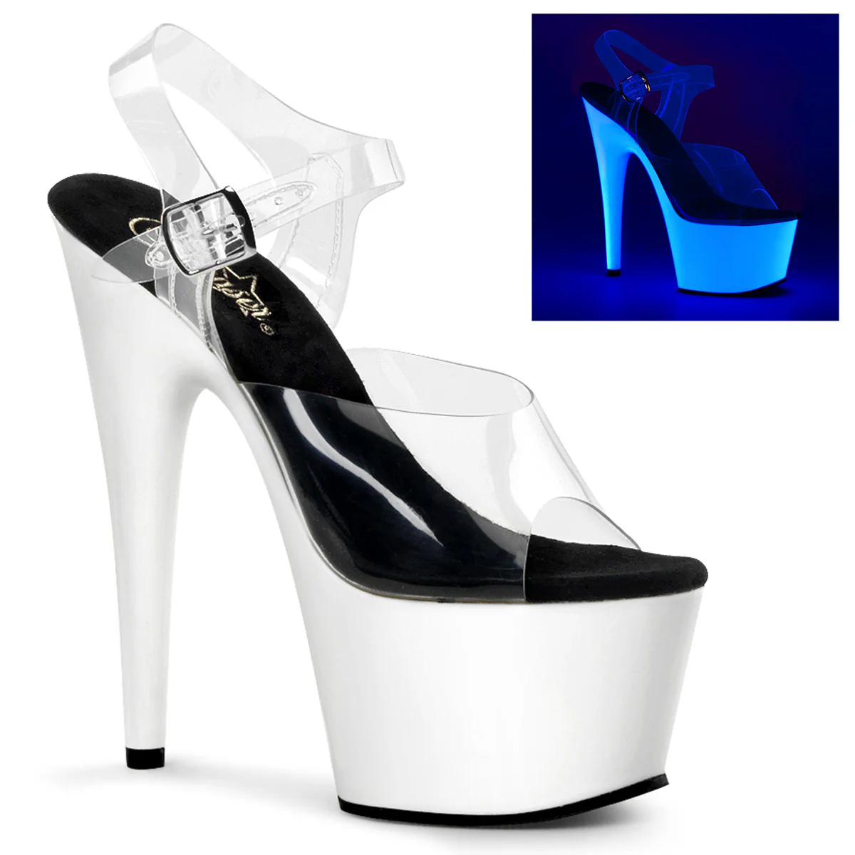 Neon White 7 Inch Pole Dancer Platform Shoes - Pleaser ADORE-708UV
