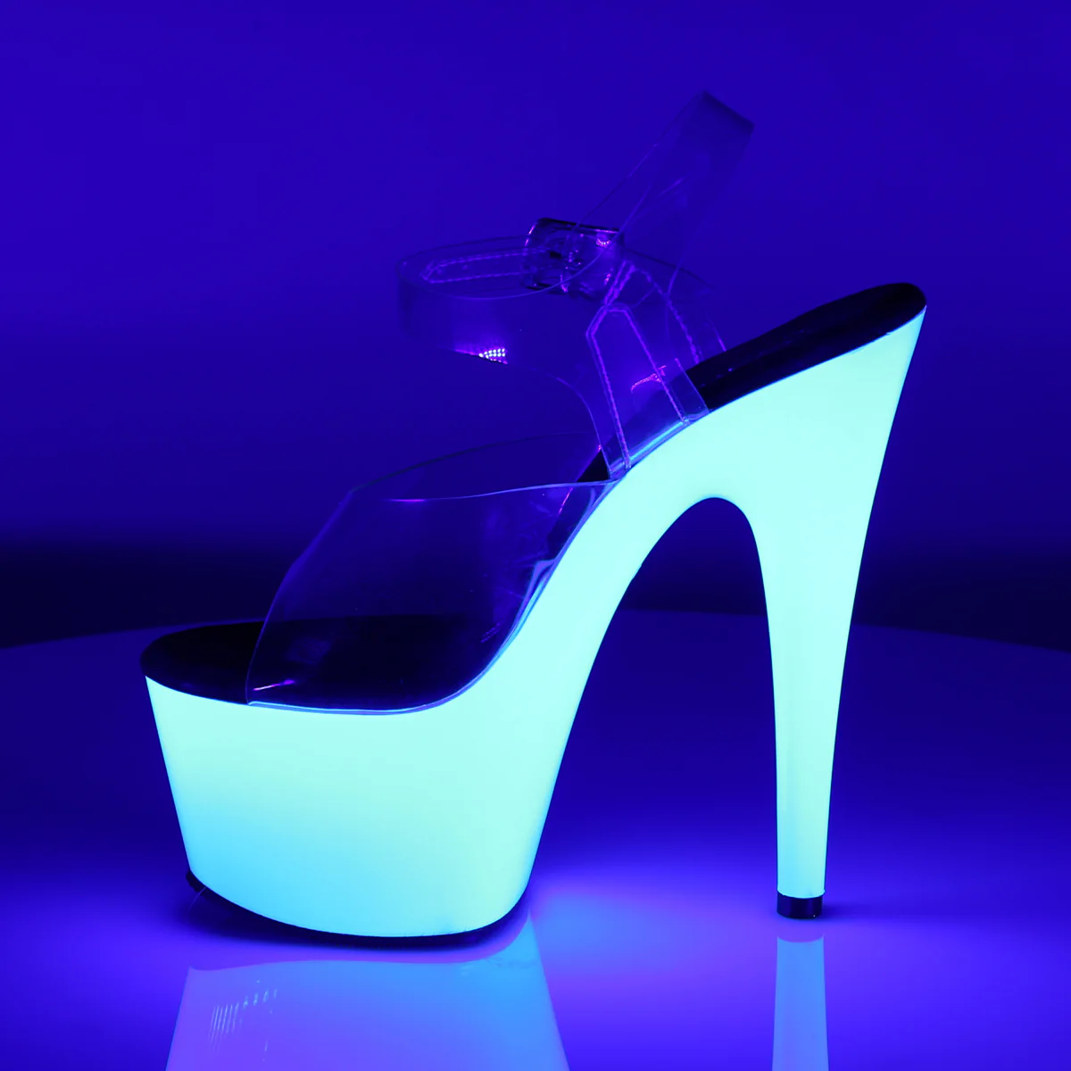 Neon White 7 Inch Pole Dancer Platform Shoes - Pleaser ADORE-708UV - Image 3