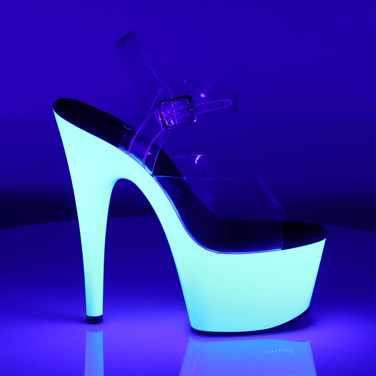 Neon White 7 Inch Pole Dancer Platform Shoes - Pleaser ADORE-708UV - Image 5
