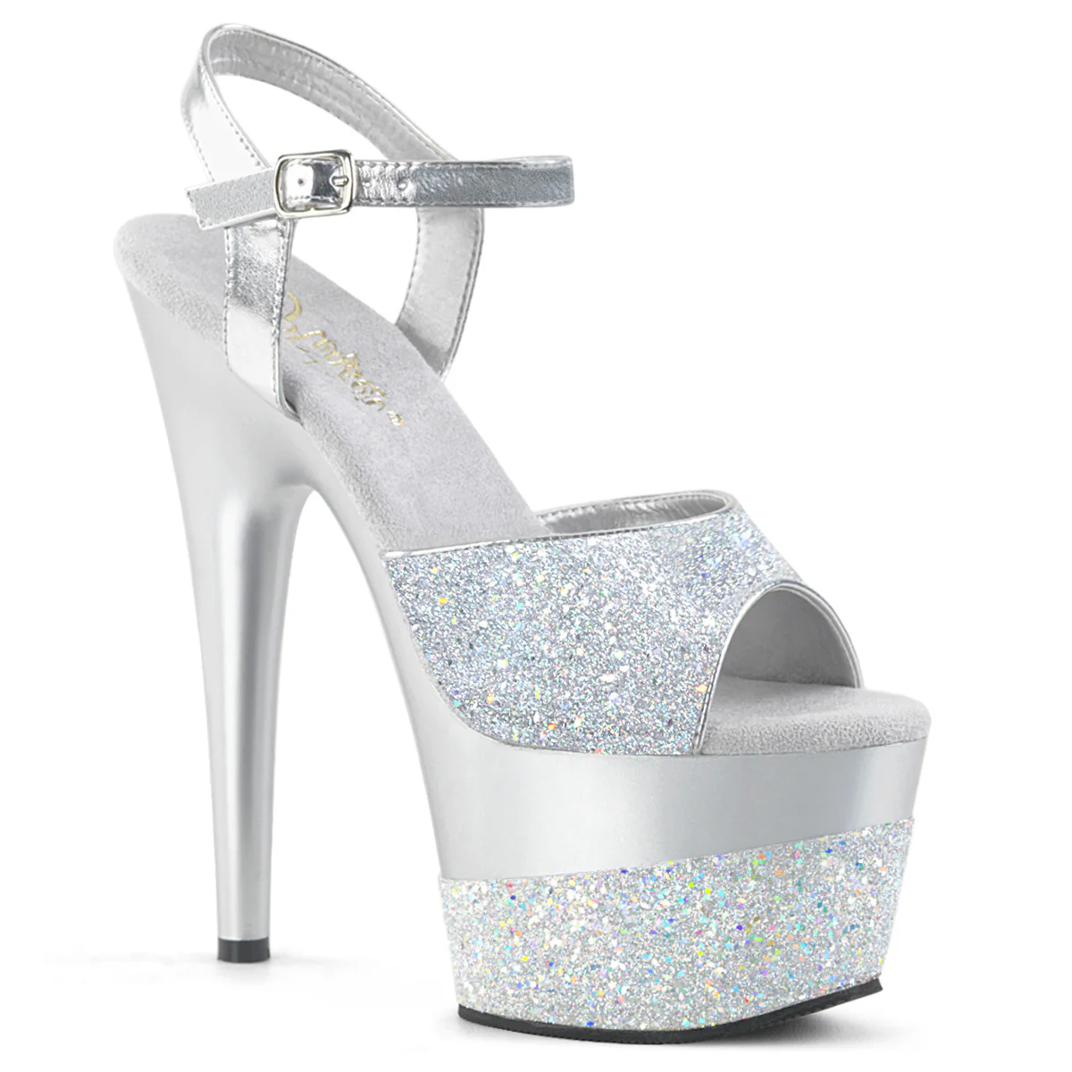Silver Glitter 7 Inch Pole Dancer Platform Shoes -  Pleaser ADORE-709-2G - Image 6