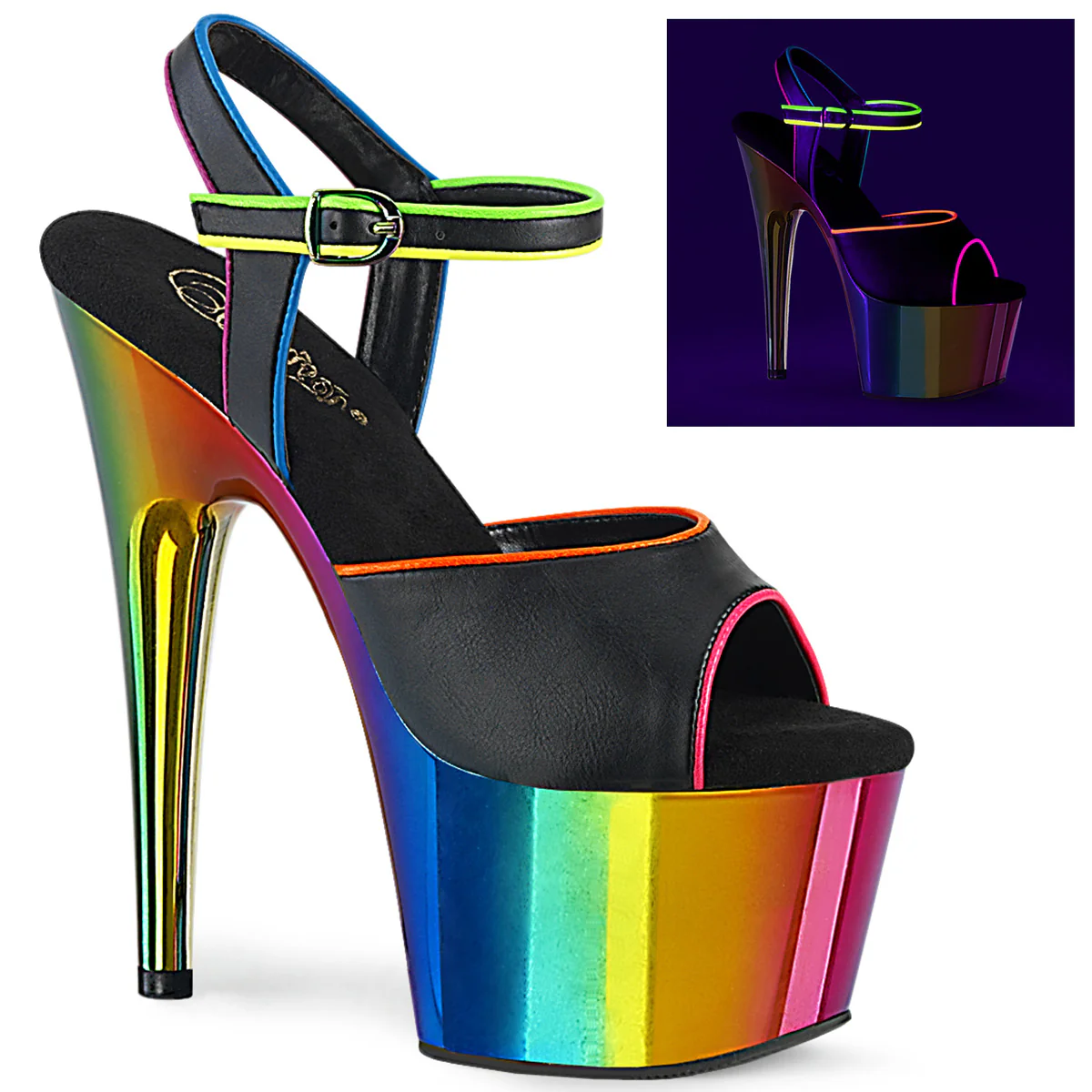 Black 7 Inch Pole Heels Platform Shoes -  Pleaser ADORE-709RC-02
