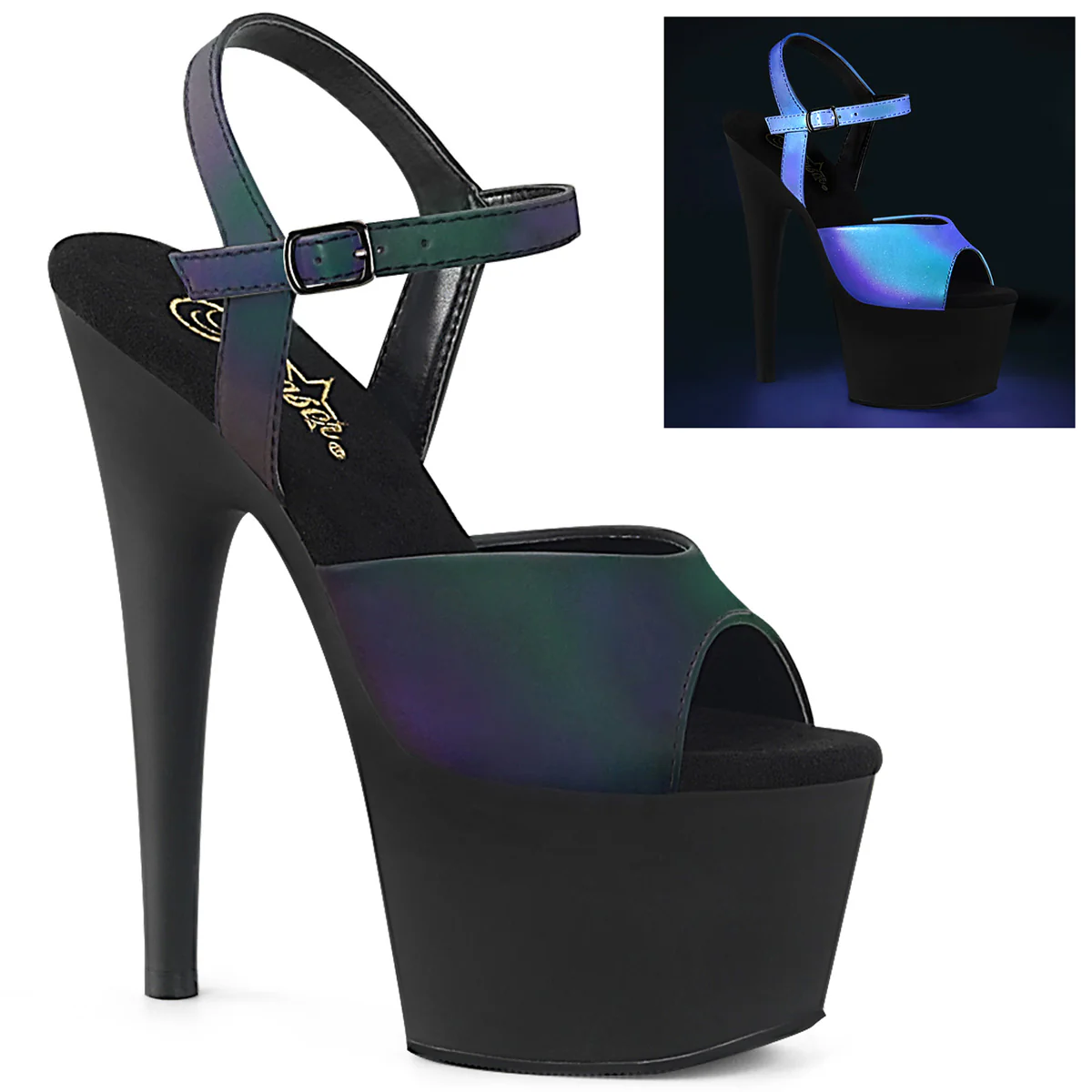 Green Multi Reflective 7 Inch Pole Dancing Platform Shoes -  Pleaser ADORE-709REFL - Image 6
