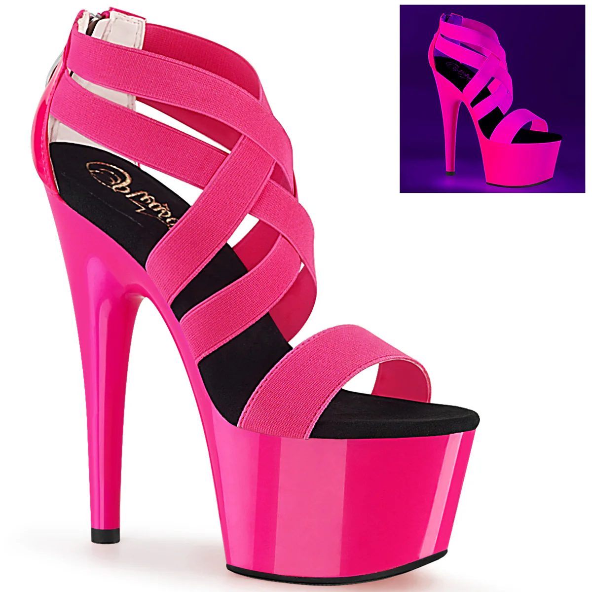 Neon H. Pink 7 Inch Strippers Platform Shoes -  Pleaser ADORE-769UV - Image 6