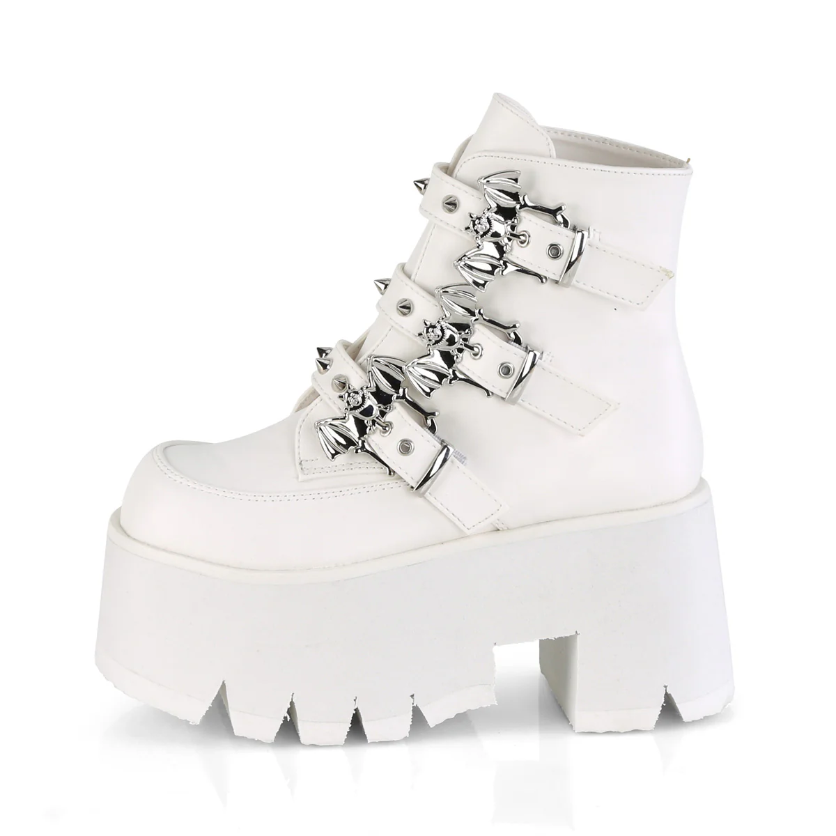 White 3.5 Inch Alternative Women's Ankle Boots - Demonia Cult ASHES-55 - Image 3
