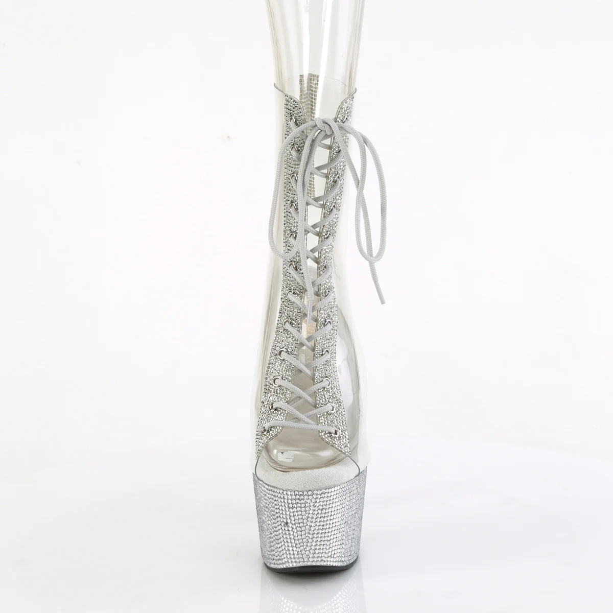 Clear 7 Inch Bling Strippers Platform Boots - Pleaser BEJEWELED-1016C-2-7 - Image 2