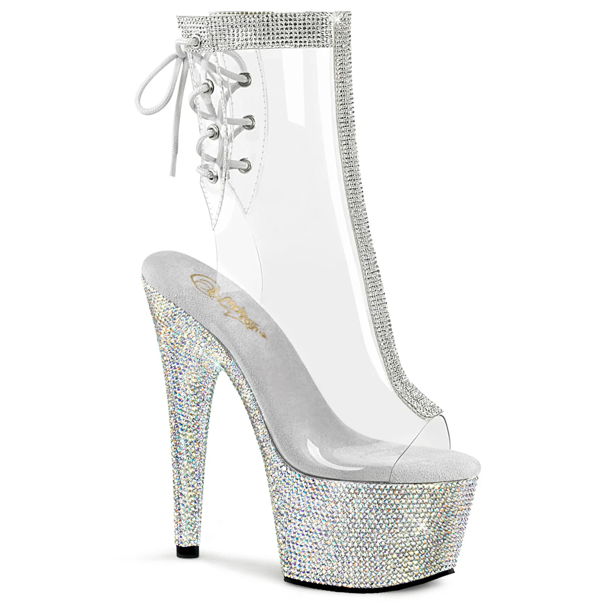 Transparent Bling 7 Inch Blingy Platform Boots - Pleaser BEJEWELED-1018C-2RS - Image 6