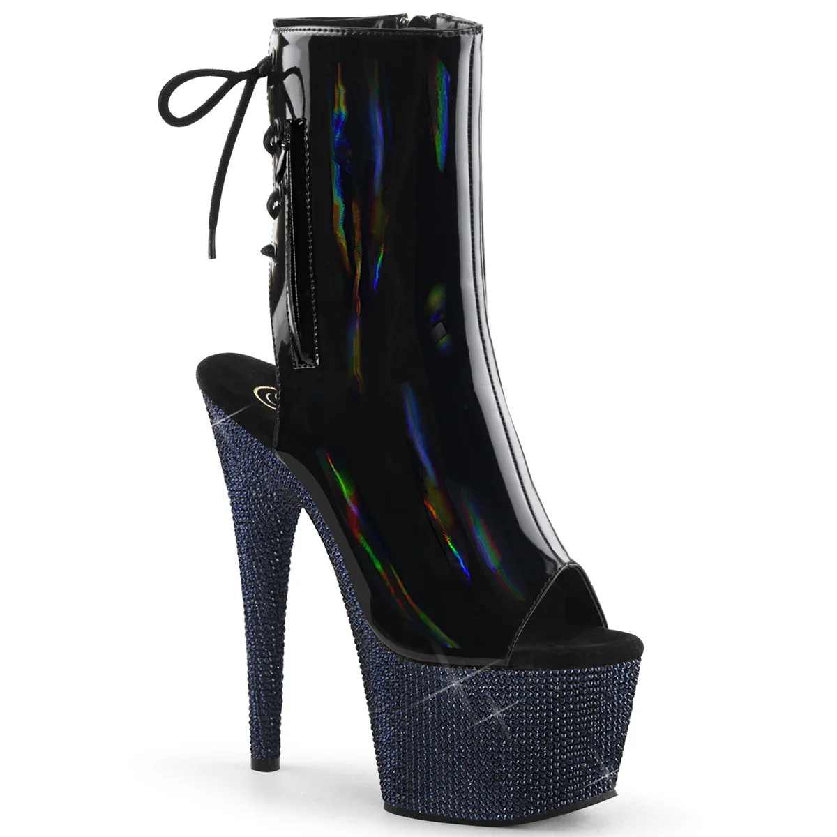 Black 7 Inch Dancing Bling Platform Boots - Pleaser BEJEWELED-1018DM-7