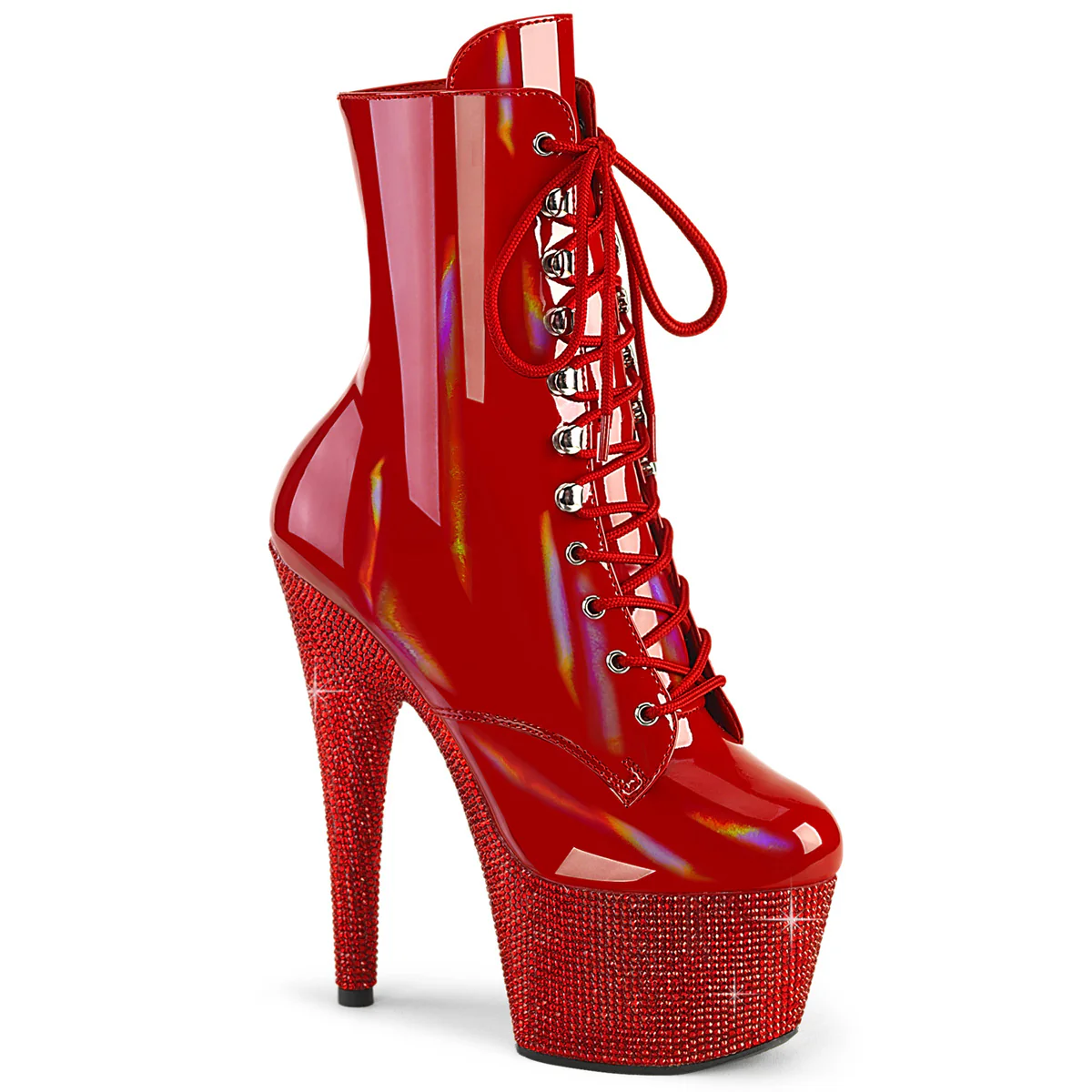 Red Holo 7 Inch Pole Dance Ankle Boots - Pleaser BEJEWELED-1020-7