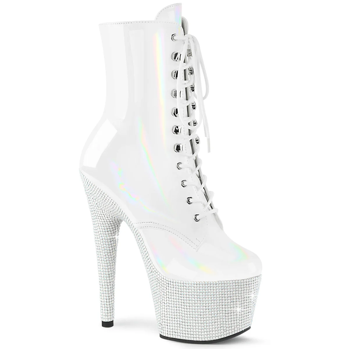 White 7 Inch Rhinestone Bling Boots -  Pleaser BEJEWELED-1020-7