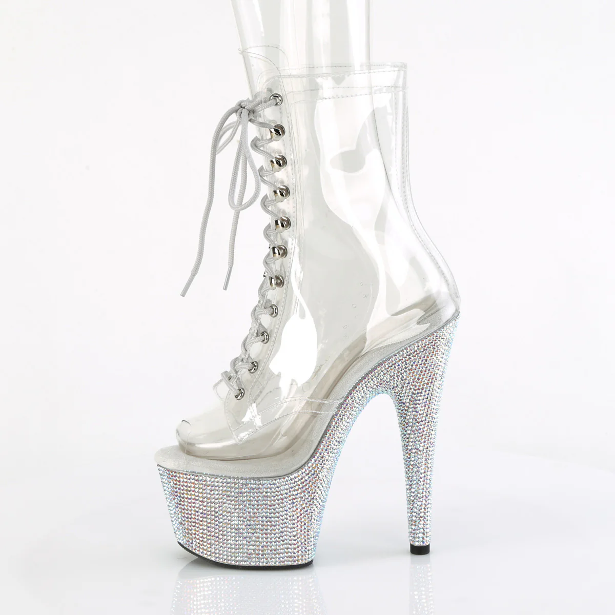 Clear 7 Inch Glamour Models Ankle Boots -  Pleaser BEJEWELED-1021C-7 - Image 3