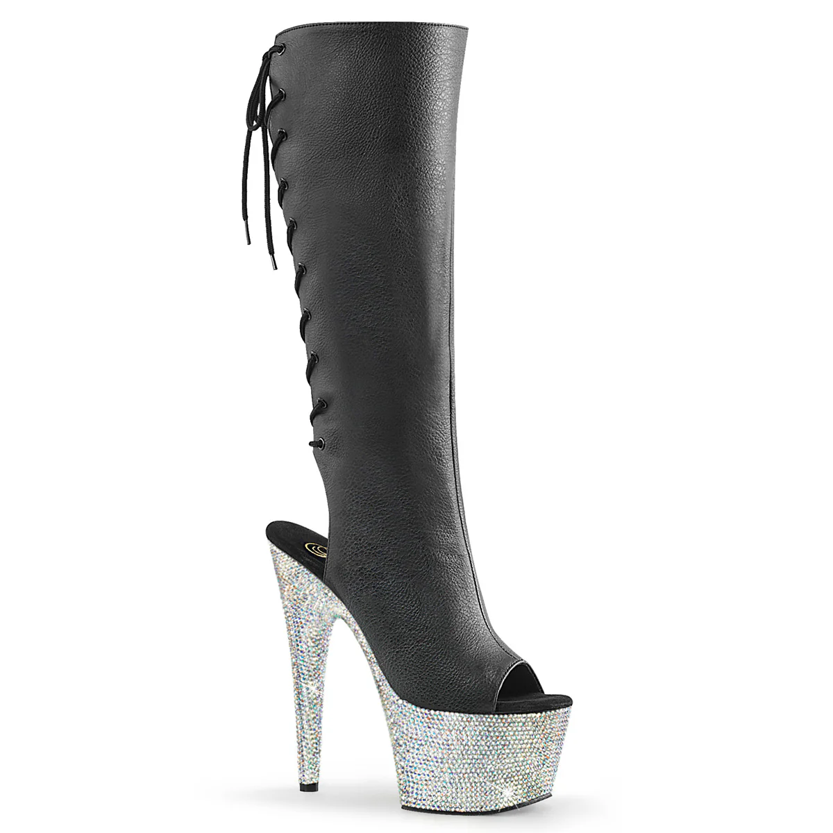 Black 7 Inch Exotic Dancer Knee Boots - Pleaser BEJEWELED-2018-7