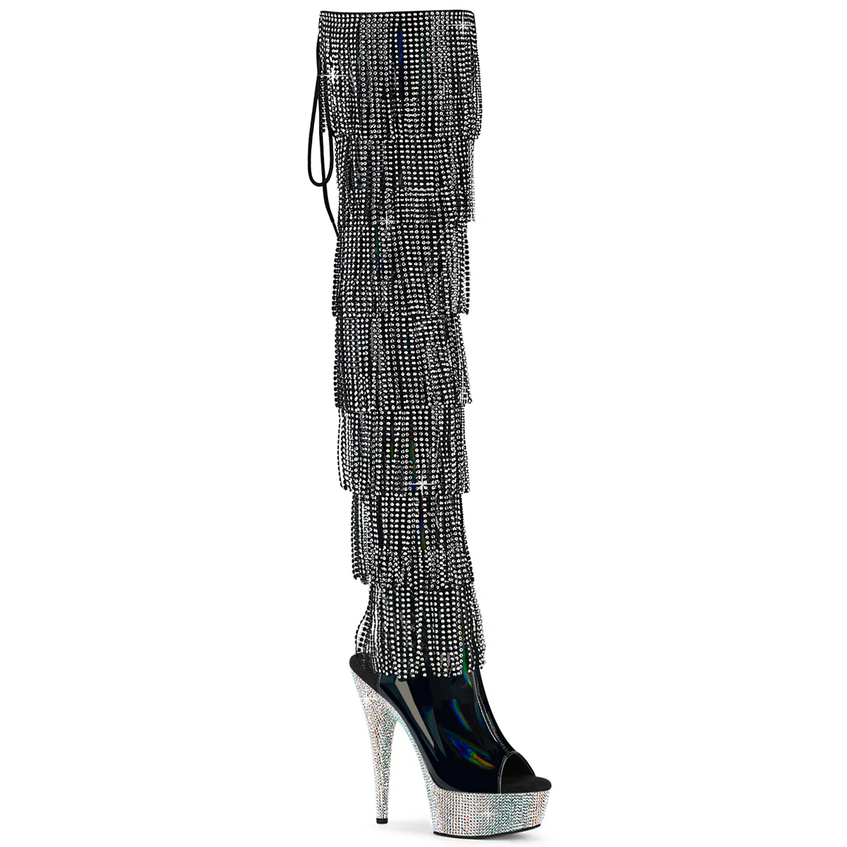 Black 6 Inch Stagewear Thigh High Boots -  Pleaser BEJEWELED-3017HG-RSF