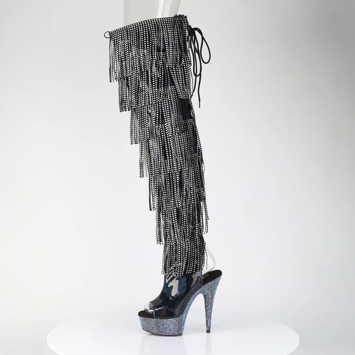 Black 6 Inch Stagewear Thigh High Boots -  Pleaser BEJEWELED-3017HG-RSF - Image 3