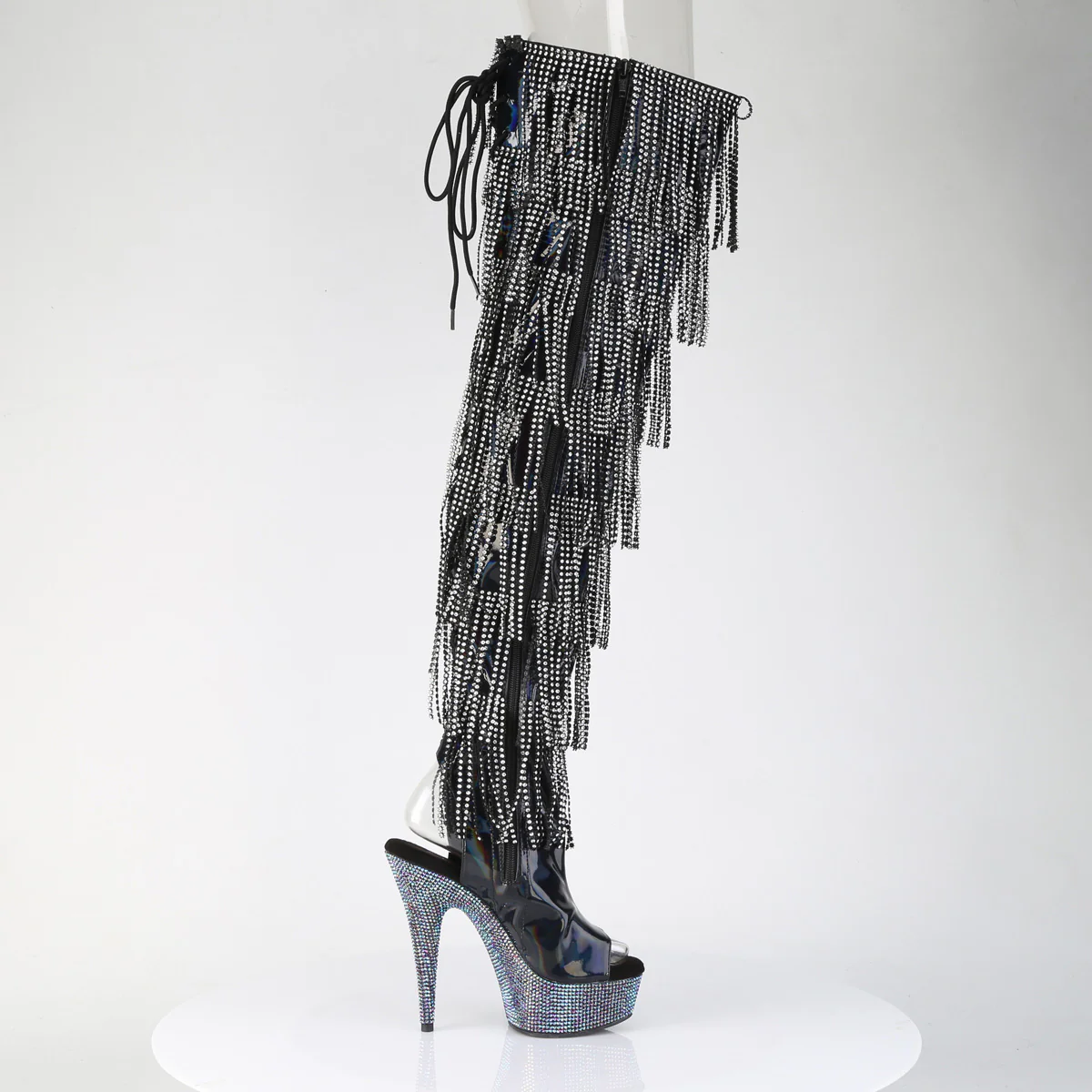 Black 6 Inch Stagewear Thigh High Boots -  Pleaser BEJEWELED-3017HG-RSF - Image 5