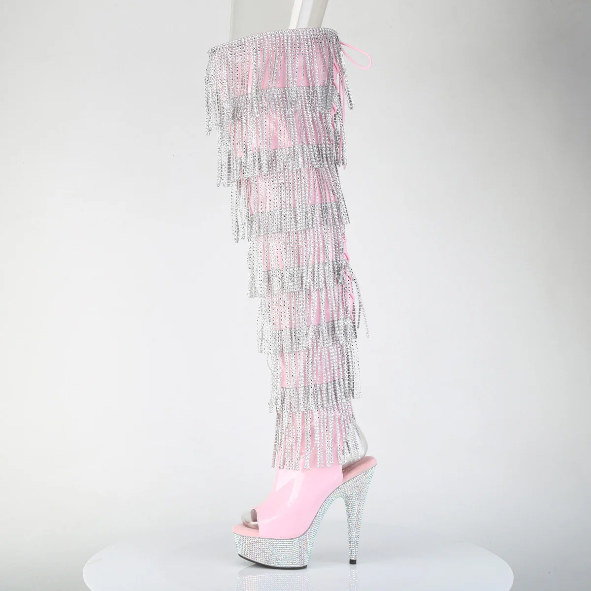 Baby Pink Holo 6 Inch Showgirl Thigh High Boots -  Pleaser BEJEWELED-3017HG-RSF - Image 3