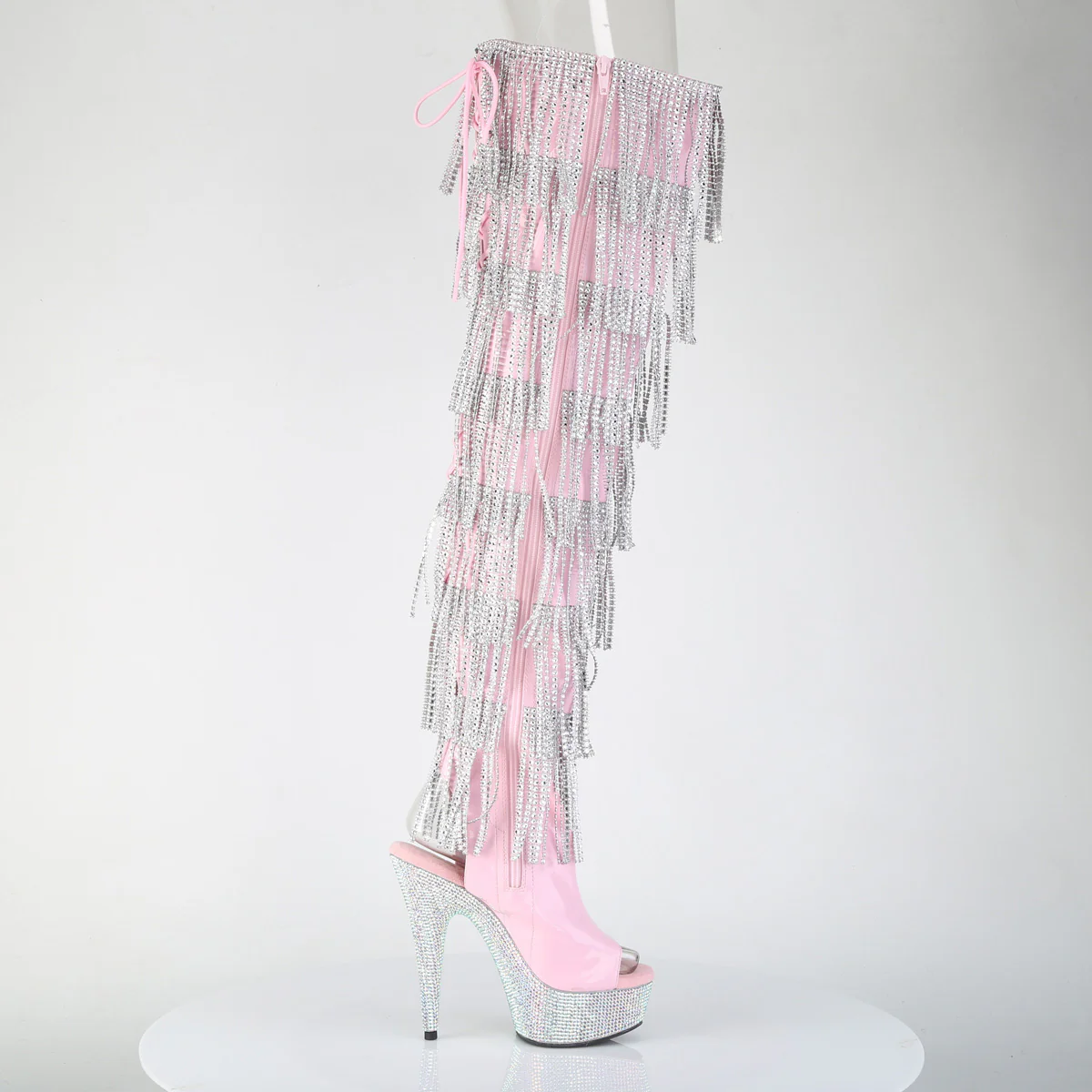 Baby Pink Holo 6 Inch Showgirl Thigh High Boots -  Pleaser BEJEWELED-3017HG-RSF - Image 5