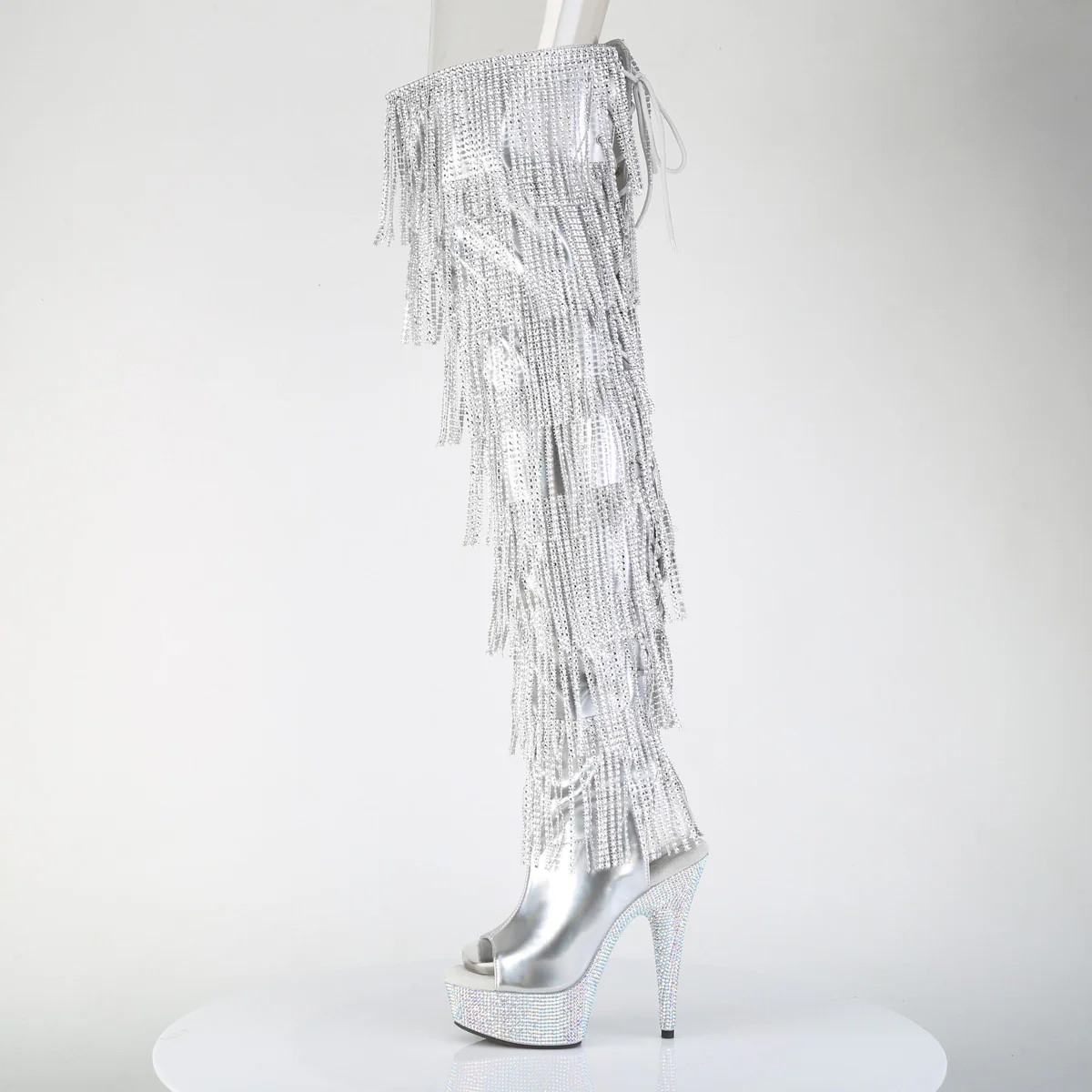 Silver Holo 6 Inch Show Dazzle Thigh High Boots -  Pleaser BEJEWELED-3017HG-RSF - Image 3