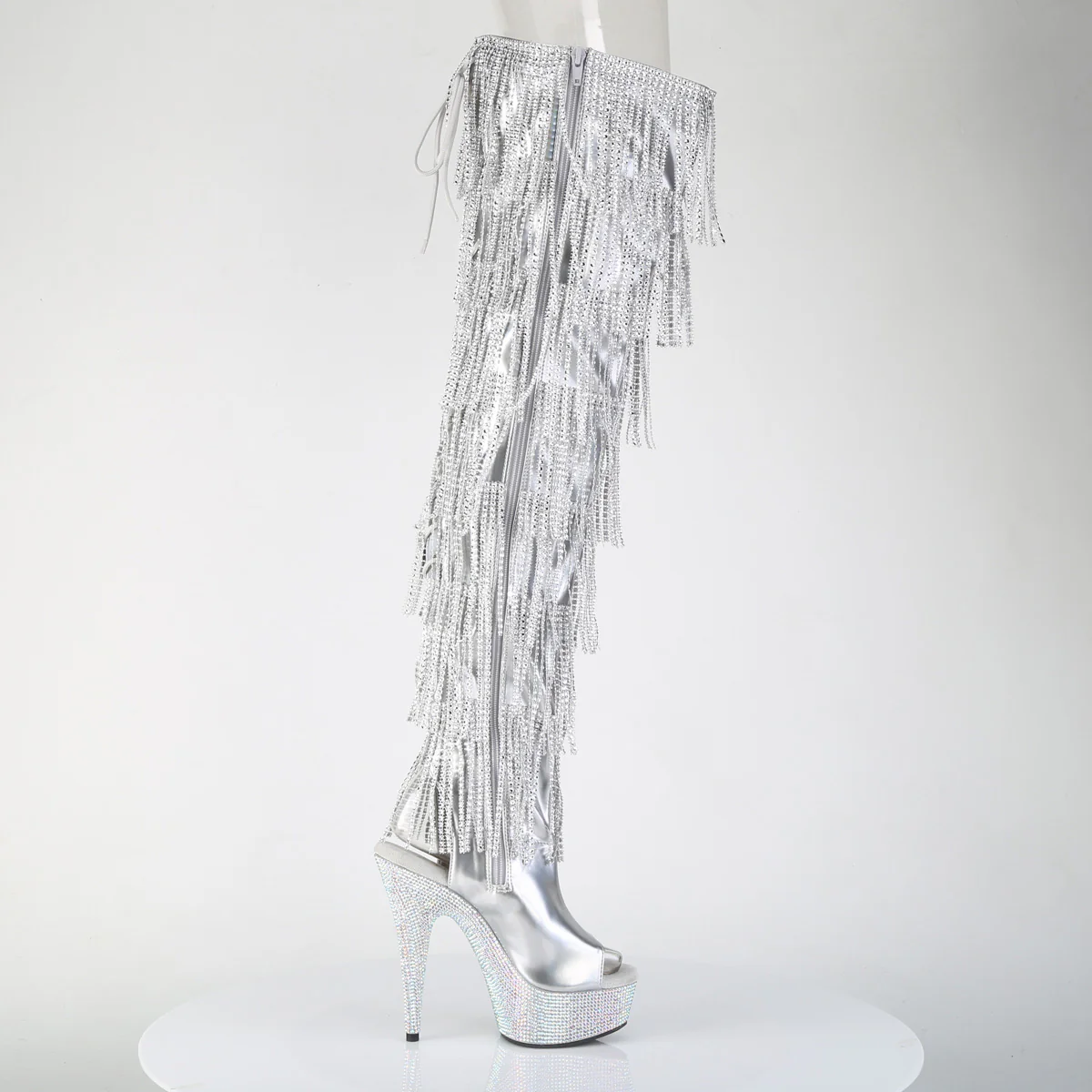 Silver Holo 6 Inch Show Dazzle Thigh High Boots -  Pleaser BEJEWELED-3017HG-RSF - Image 5
