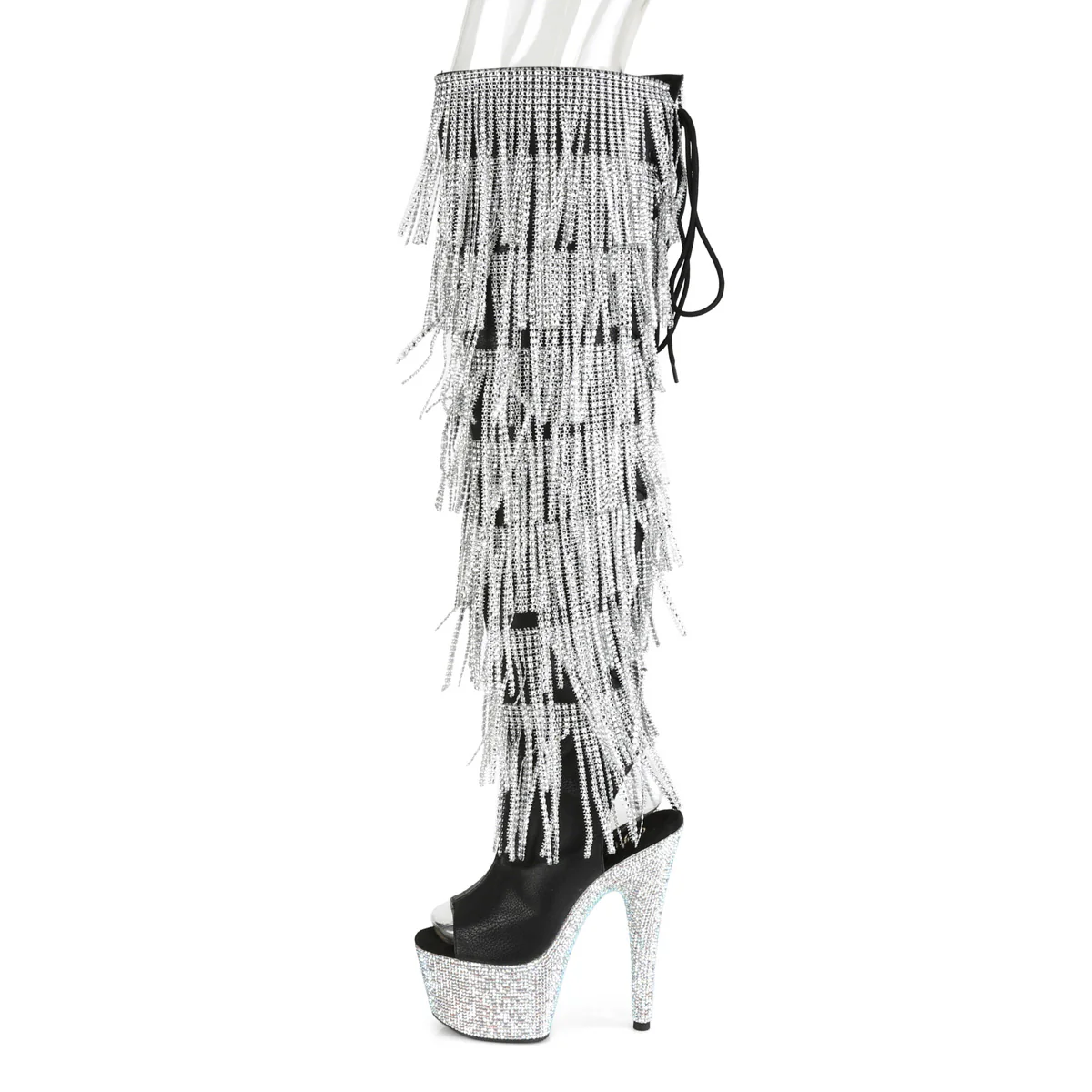 Black 7 Inch Glamourous Thigh High Boots -  Pleaser BEJEWELED-3019RSF-7 - Image 3