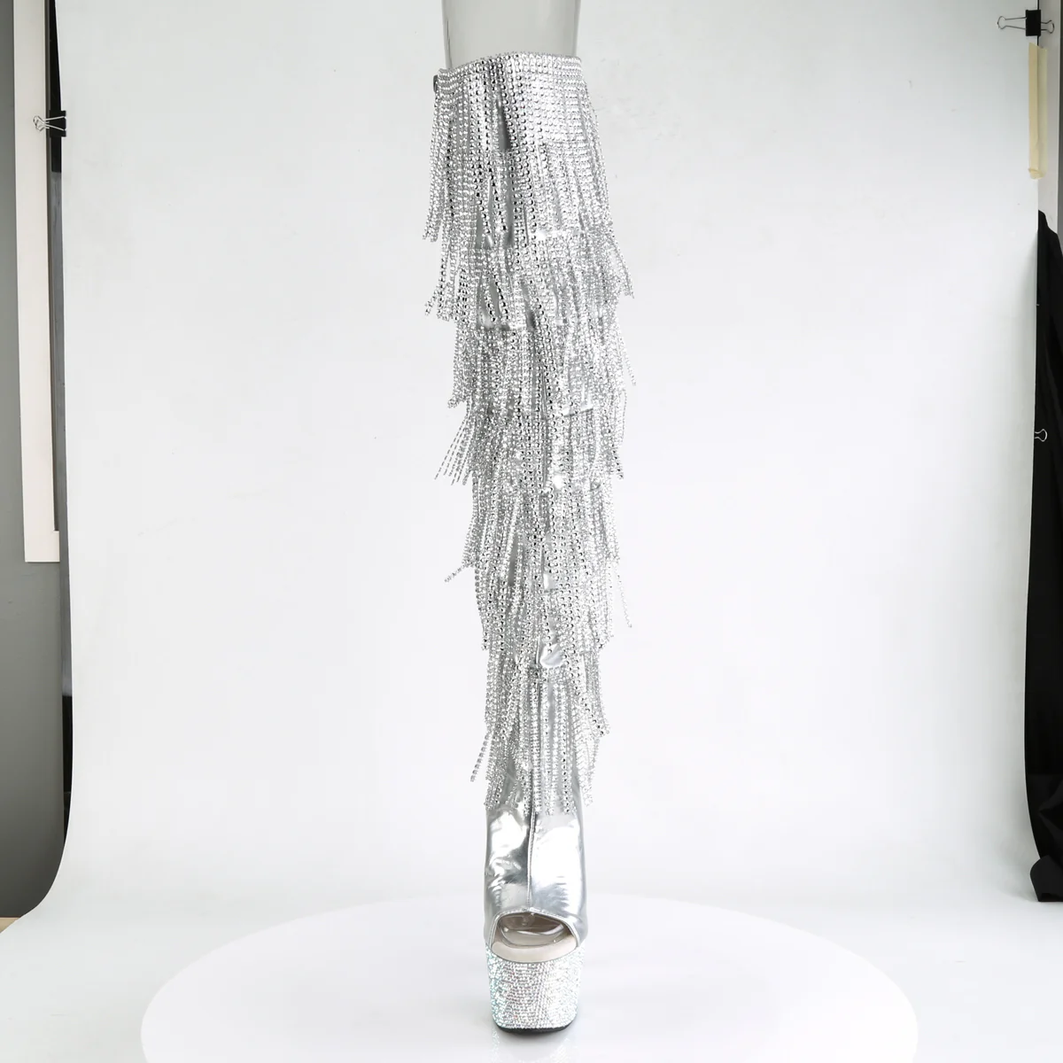 Silver 7 Inch Editorial Thigh High Boots -  Pleaser BEJEWELED-3019RSF-7 - Image 2