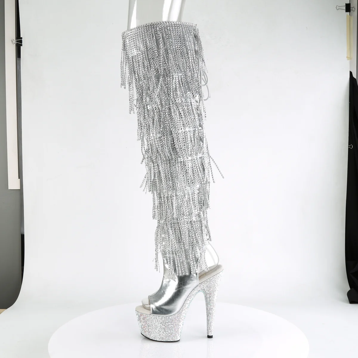 Silver 7 Inch Editorial Thigh High Boots -  Pleaser BEJEWELED-3019RSF-7 - Image 3