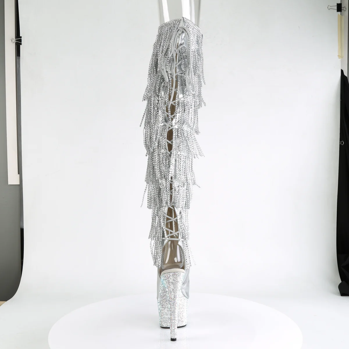 Silver 7 Inch Editorial Thigh High Boots -  Pleaser BEJEWELED-3019RSF-7 - Image 4