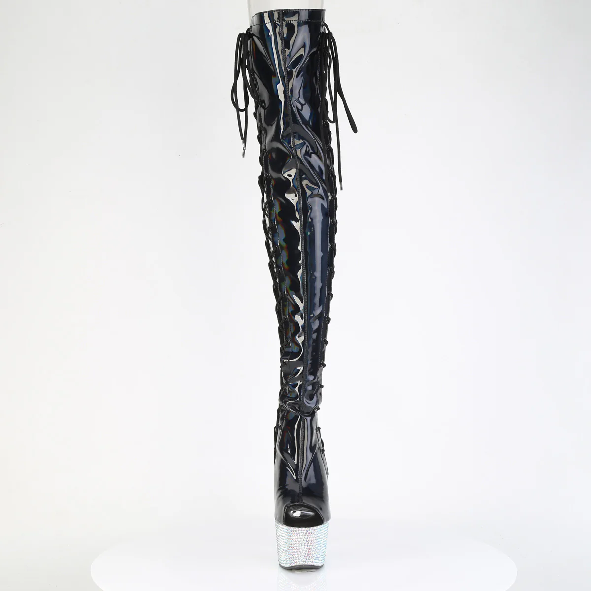 Black 7 Inch Pole Dancer Thigh High Boots -  Pleaser BEJEWELED-3052HG-7 - Image 2