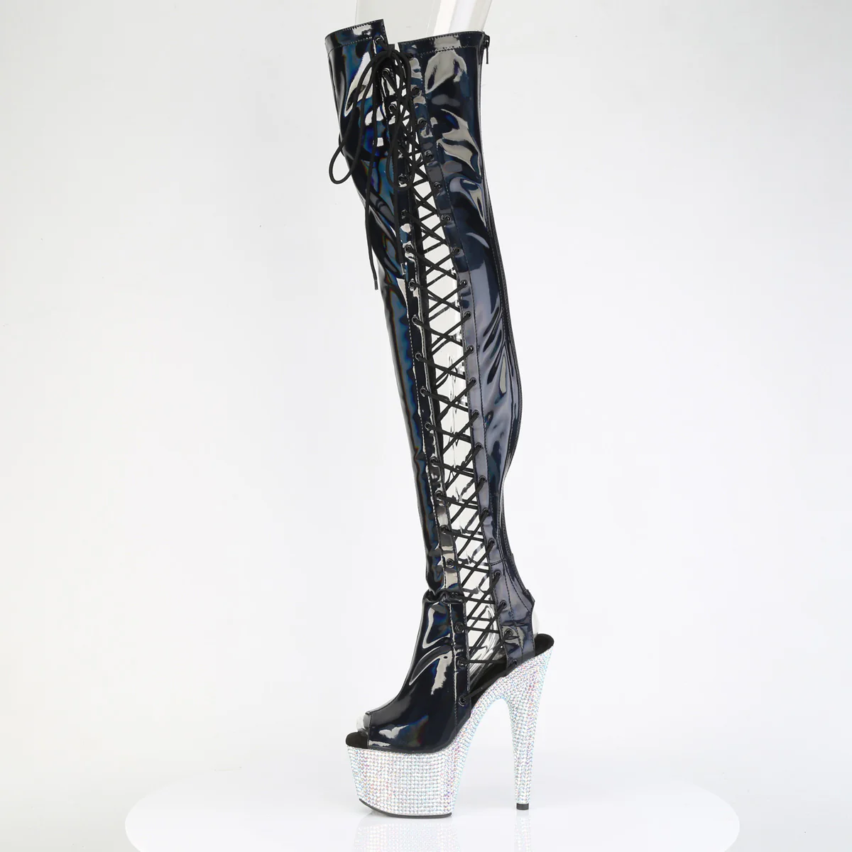 Black 7 Inch Pole Dancer Thigh High Boots -  Pleaser BEJEWELED-3052HG-7 - Image 3