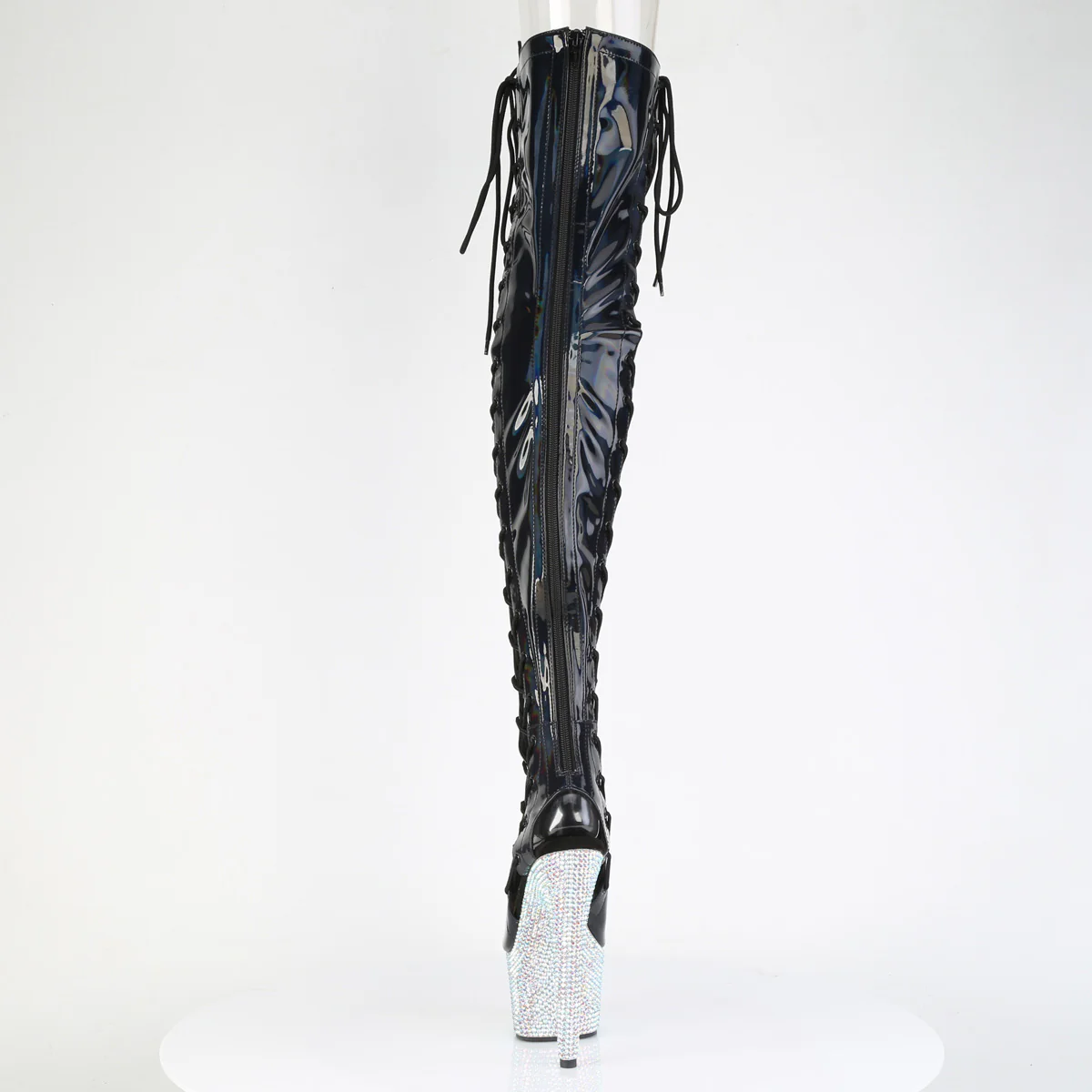 Black 7 Inch Pole Dancer Thigh High Boots -  Pleaser BEJEWELED-3052HG-7 - Image 4
