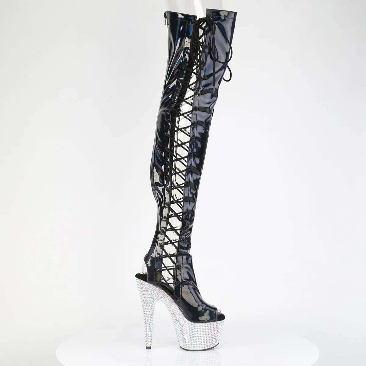 Black 7 Inch Pole Dancer Thigh High Boots -  Pleaser BEJEWELED-3052HG-7 - Image 5