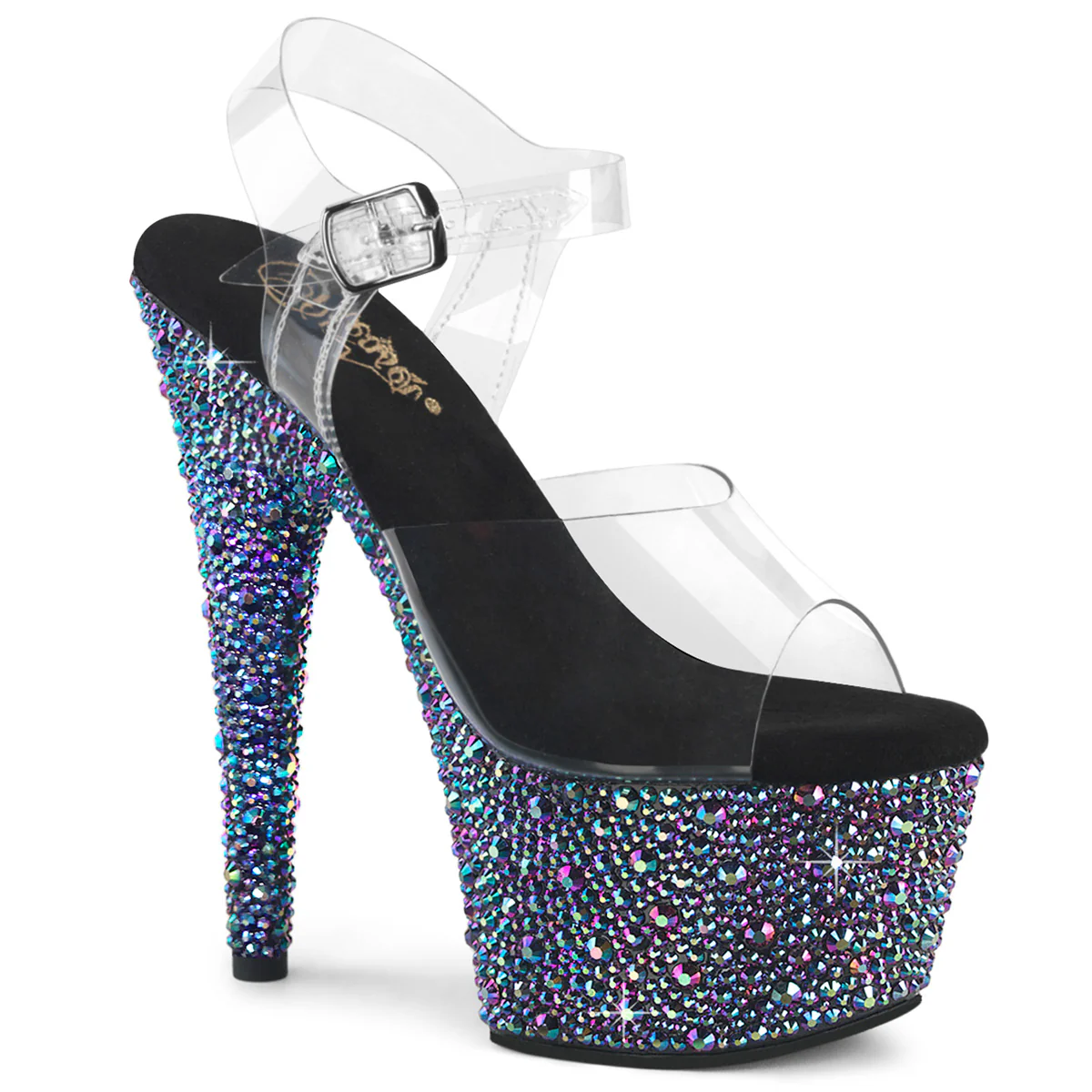 Clear Black 7 Inch Blingy Platform Shoes -  Pleaser BEJEWELED-708MS