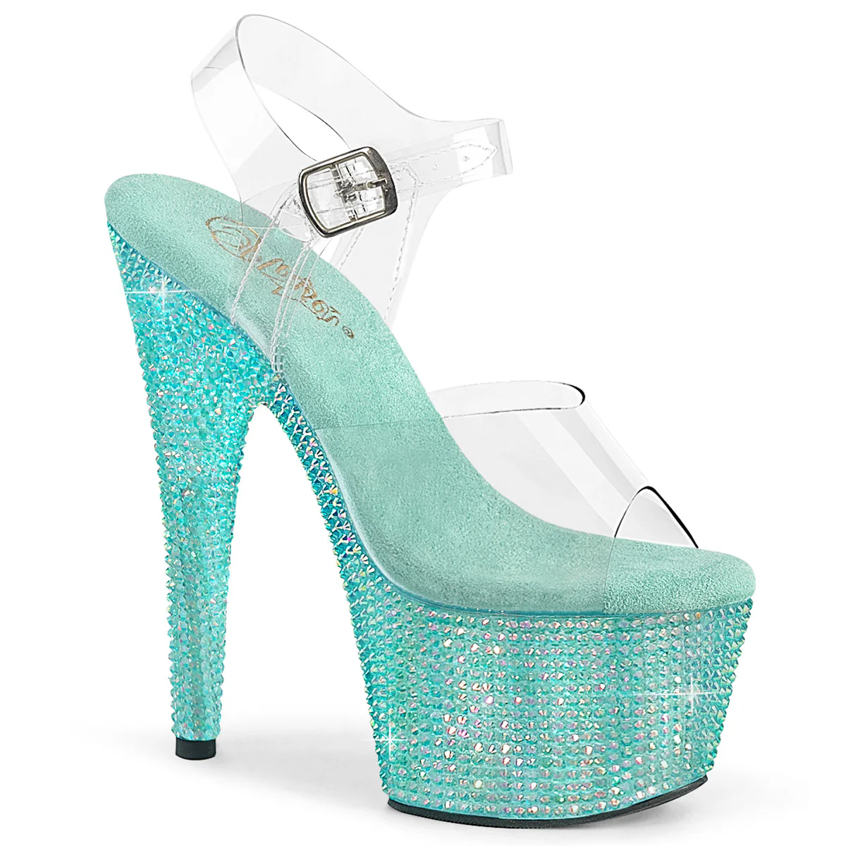 Aqua 7 Inch Crystal Platform Shoes -  Pleaser BEJEWELED-708RRS