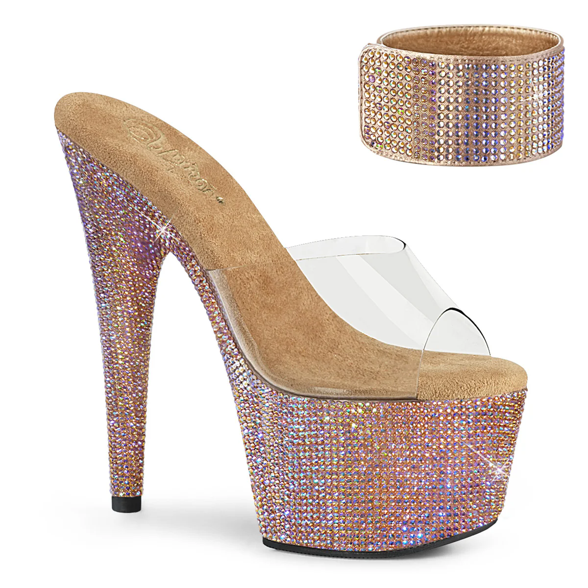 Rose Gold 7 Inch Studded Platform Heels - Pleaser BEJEWELED-712RS