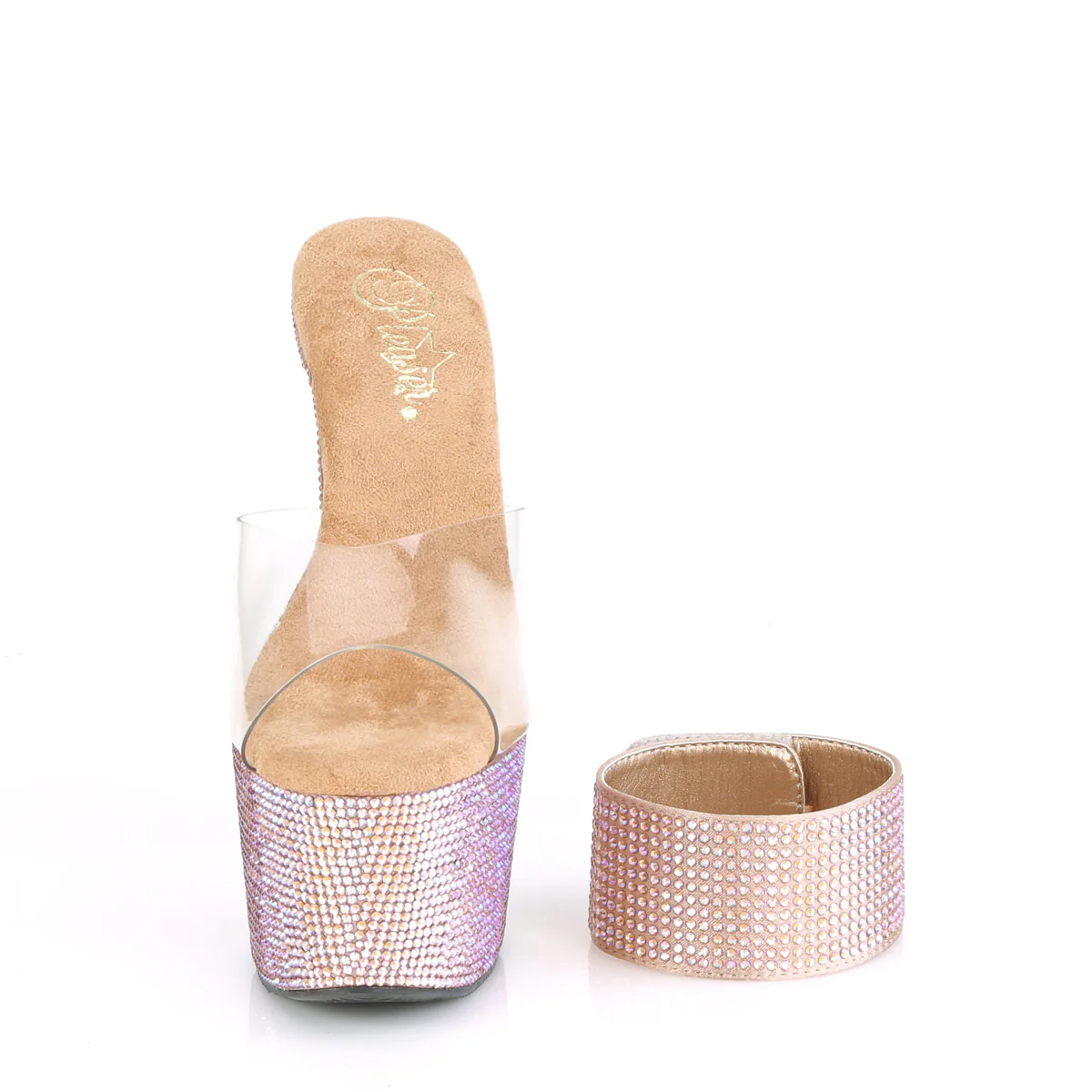Rose Gold 7 Inch Studded Platform Heels - Pleaser BEJEWELED-712RS - Image 2