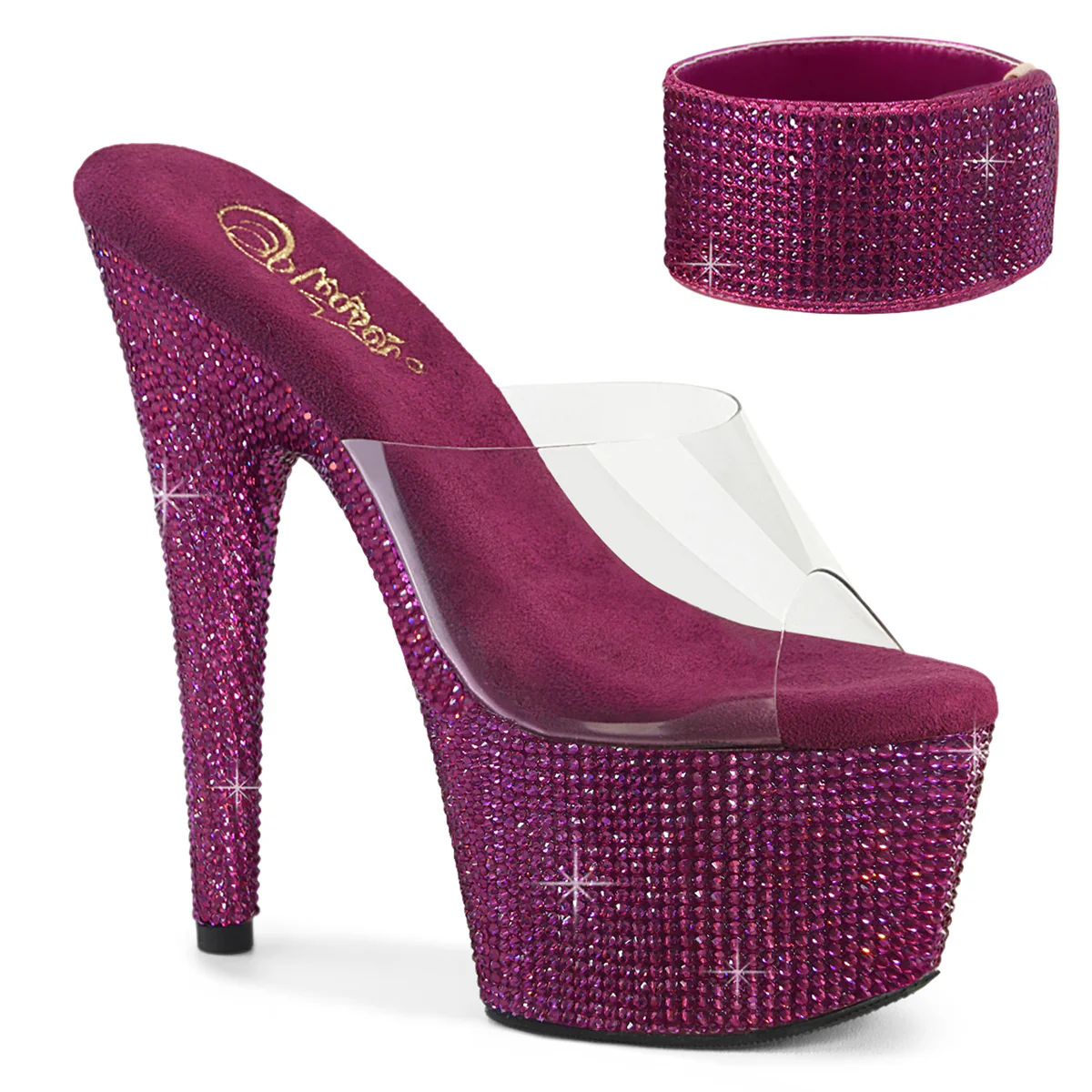 Fuchsia 7 Inch Embellished Platform Heels -  Pleaser BEJEWELED-712RS