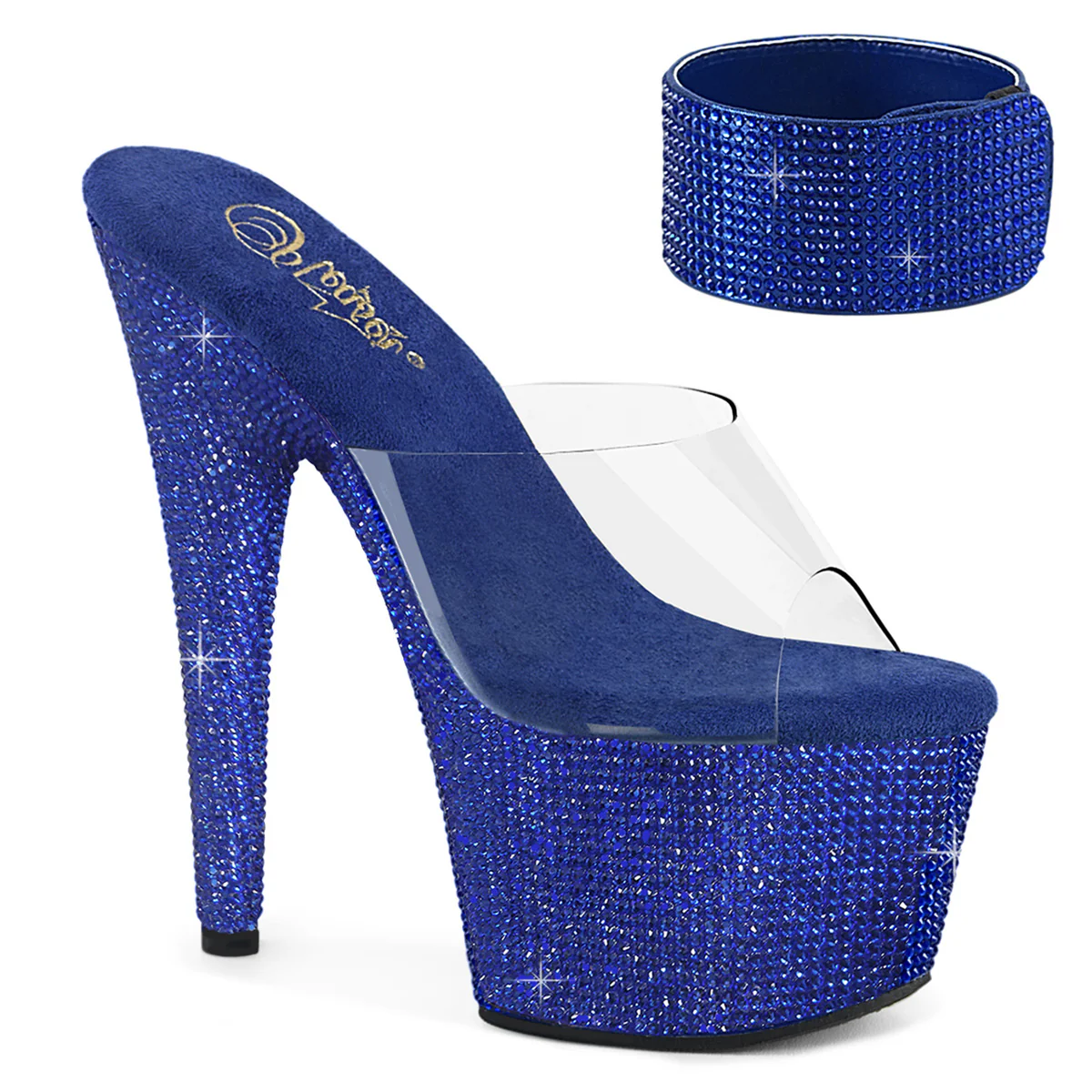 Royal Blue 7 Inch Crystal-Embellished Platform Heels - Pleaser BEJEWELED-712RS