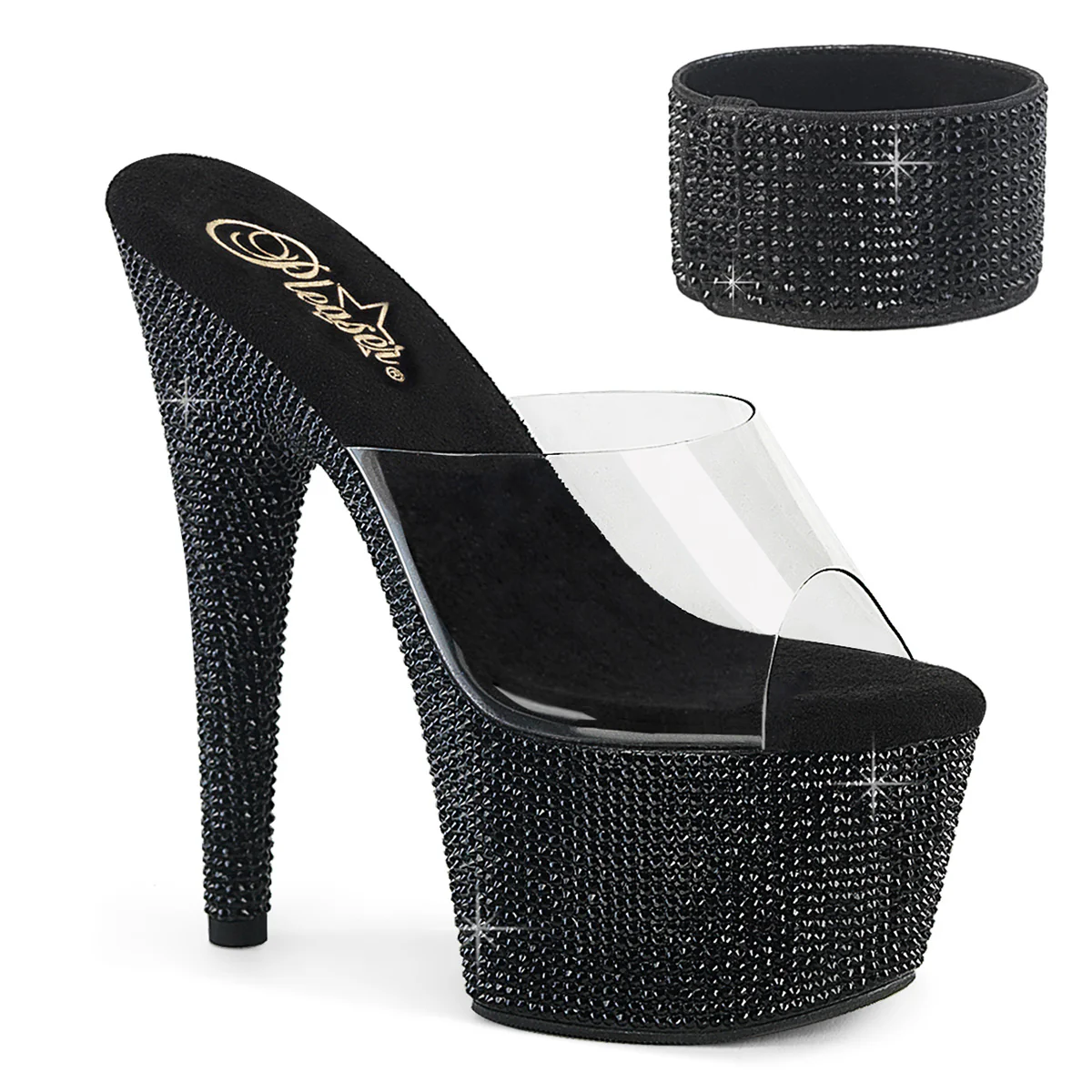 Clear Black 7 Inch Bling Platform Heels -  Pleaser BEJEWELED-712RS
